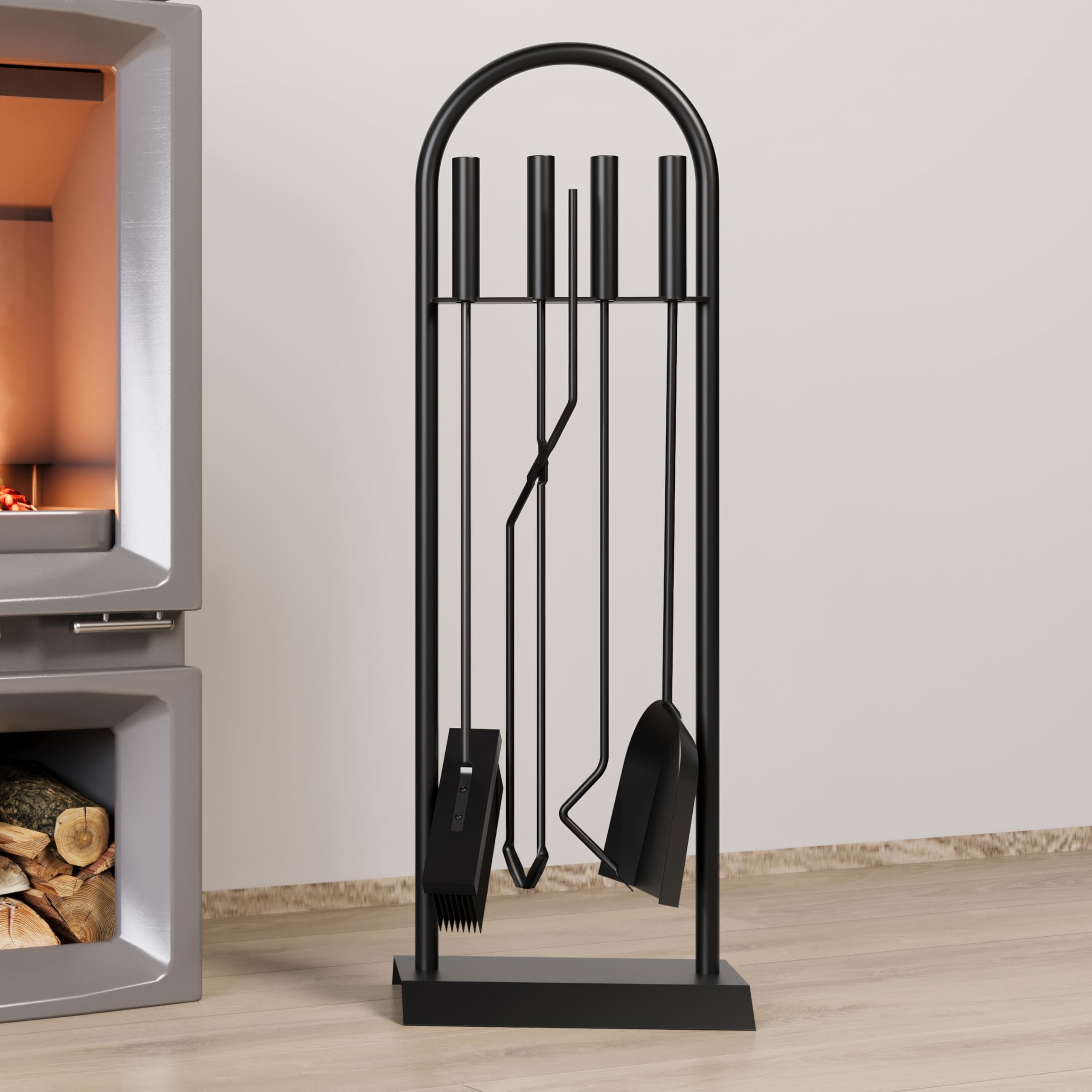 Kingson Classic Black 5-Piece Fireplace Companion Set 23x14x68cm Log Burner Accessories Elegant Fireside Tool Kit - Image 2