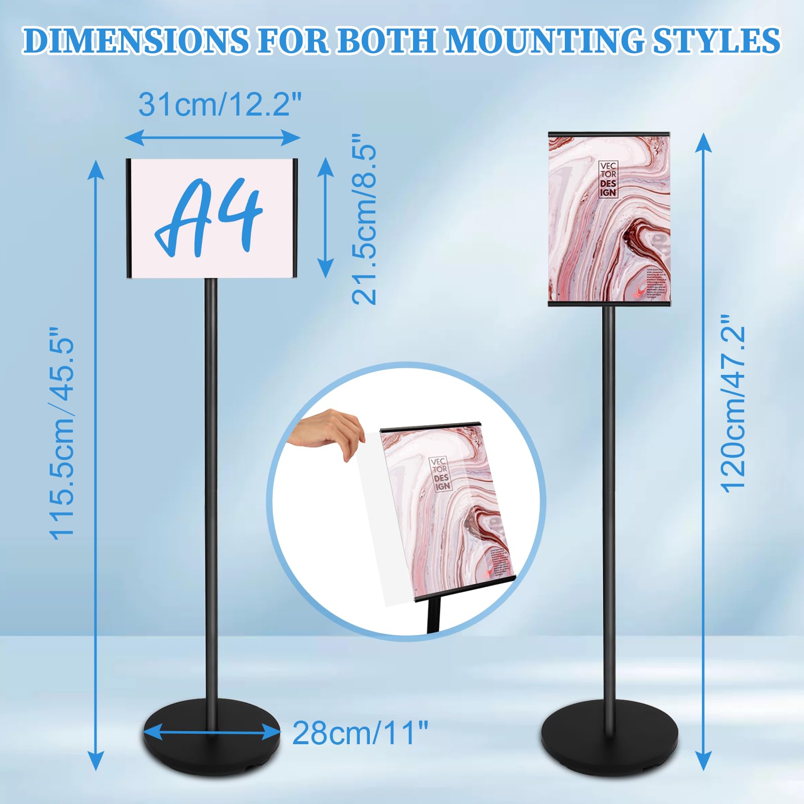RayLove A4 - Soporte de aluminio DIN A4 para carteles, expositor, para bodas, eventos empresariales (negro, A4)