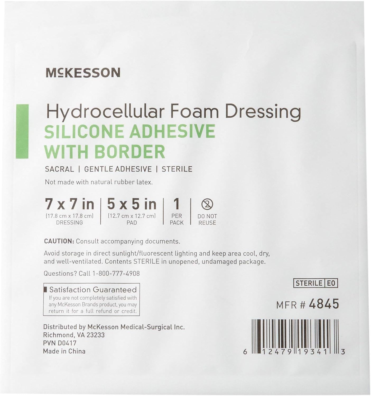 McKesson Hydrocellular Foam Dressings, Sterile, Silicone Adhesive with Border, Dimension 7 in x 7 in, Pad 5 in x 5 in, 10 Count, 1 Pack