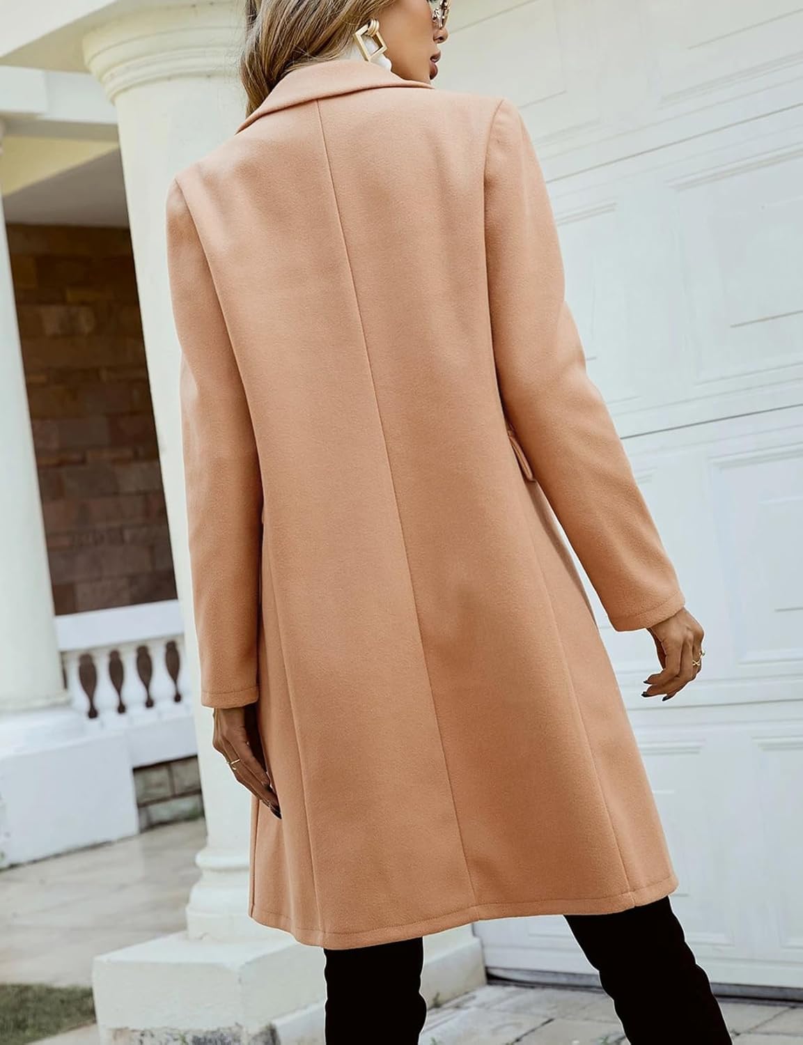 IDEALSANXUN Womens Double Breasted Wool Coat Fall Winter Notch Lapel Trench Coat Peacoat - Image 3