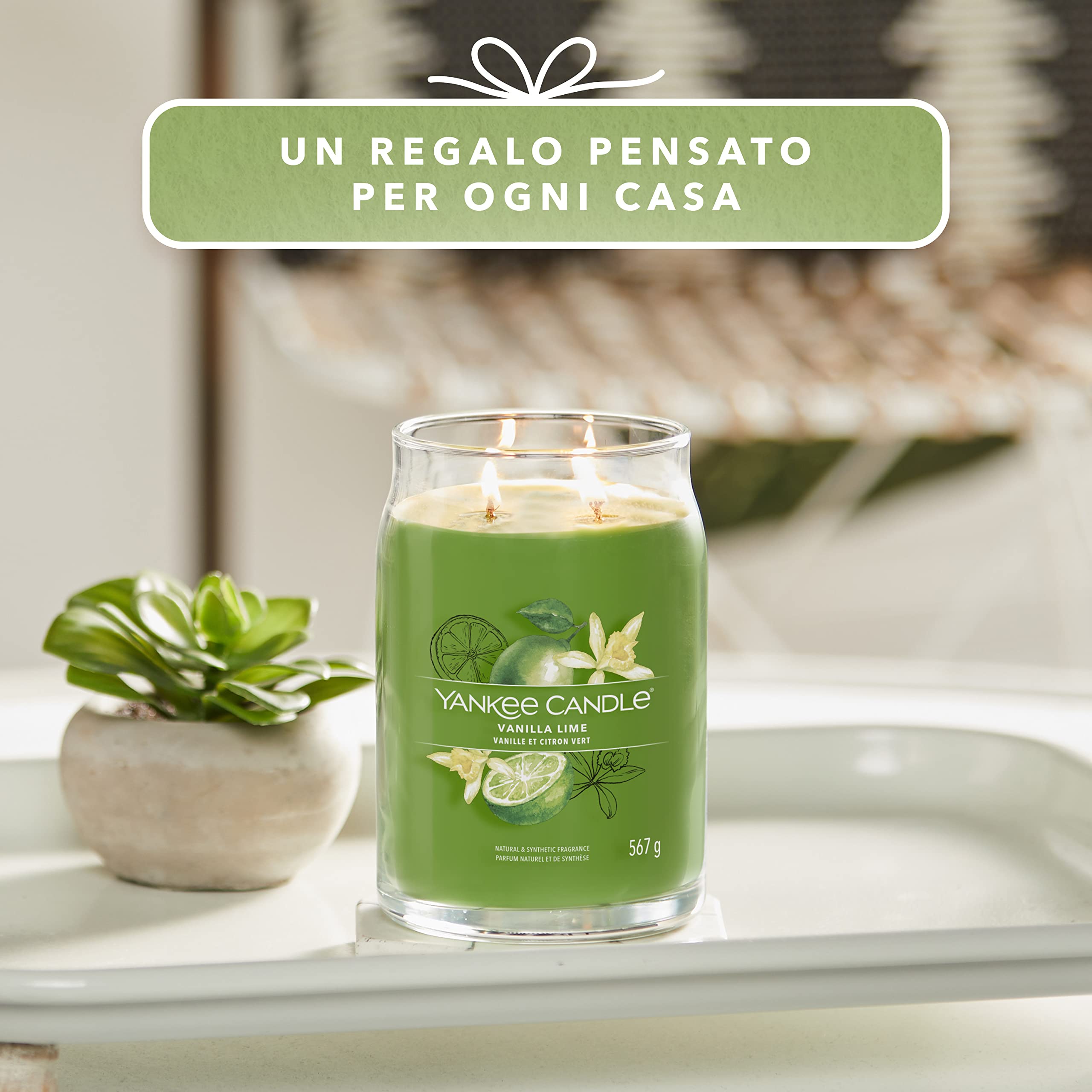 Yankee Candle Signature Candela Profumata, Vaniglia E Lime in Giara Grande, Candele di Miscela di Cera di Soia Lunga Durata, Regalo per le Donne