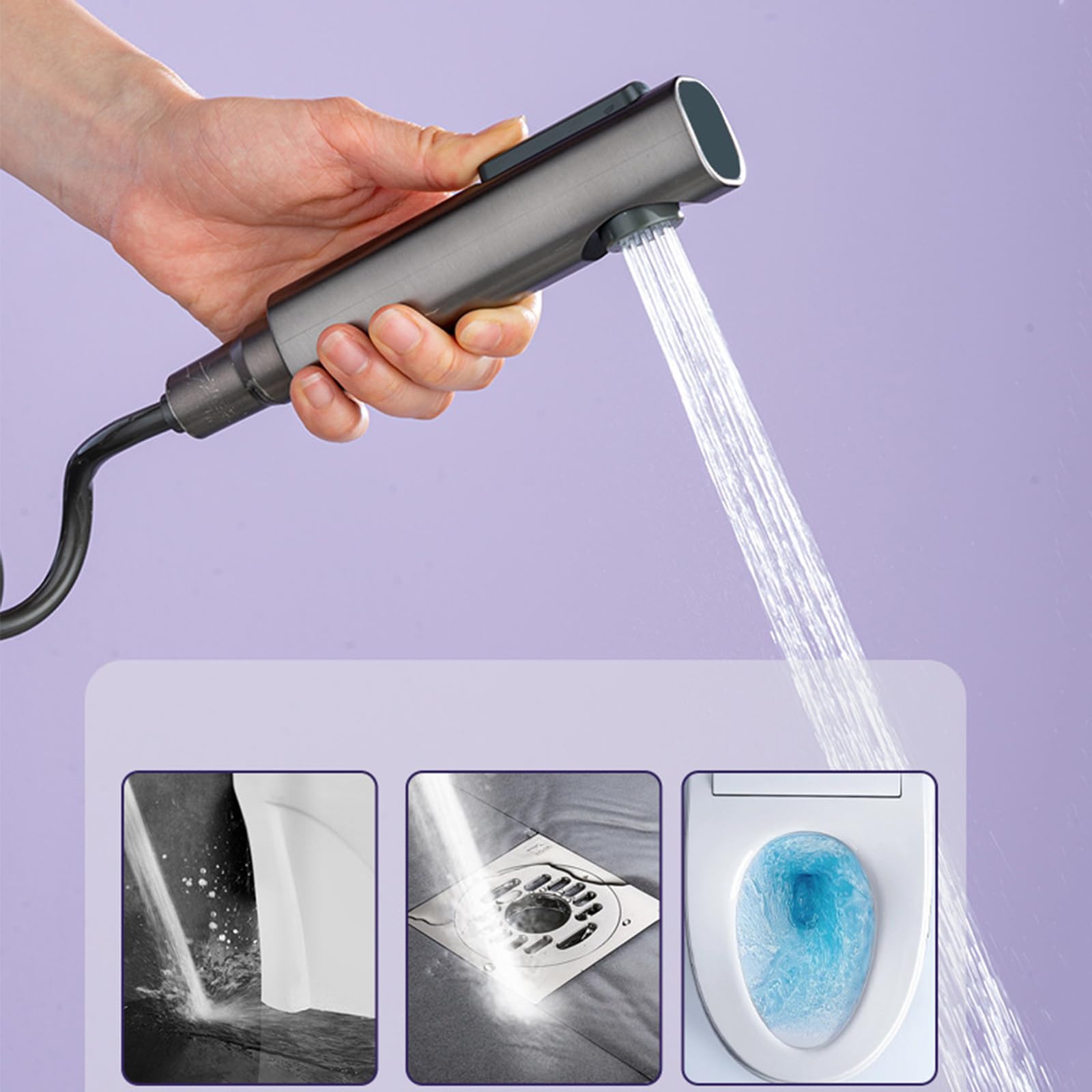 Set di rubinetti con Display Digitale per Sistema Doccia Grigio, Montaggio a Parete con beccuccio per Vasca, soffione a Pioggia, doccetta, Bidet