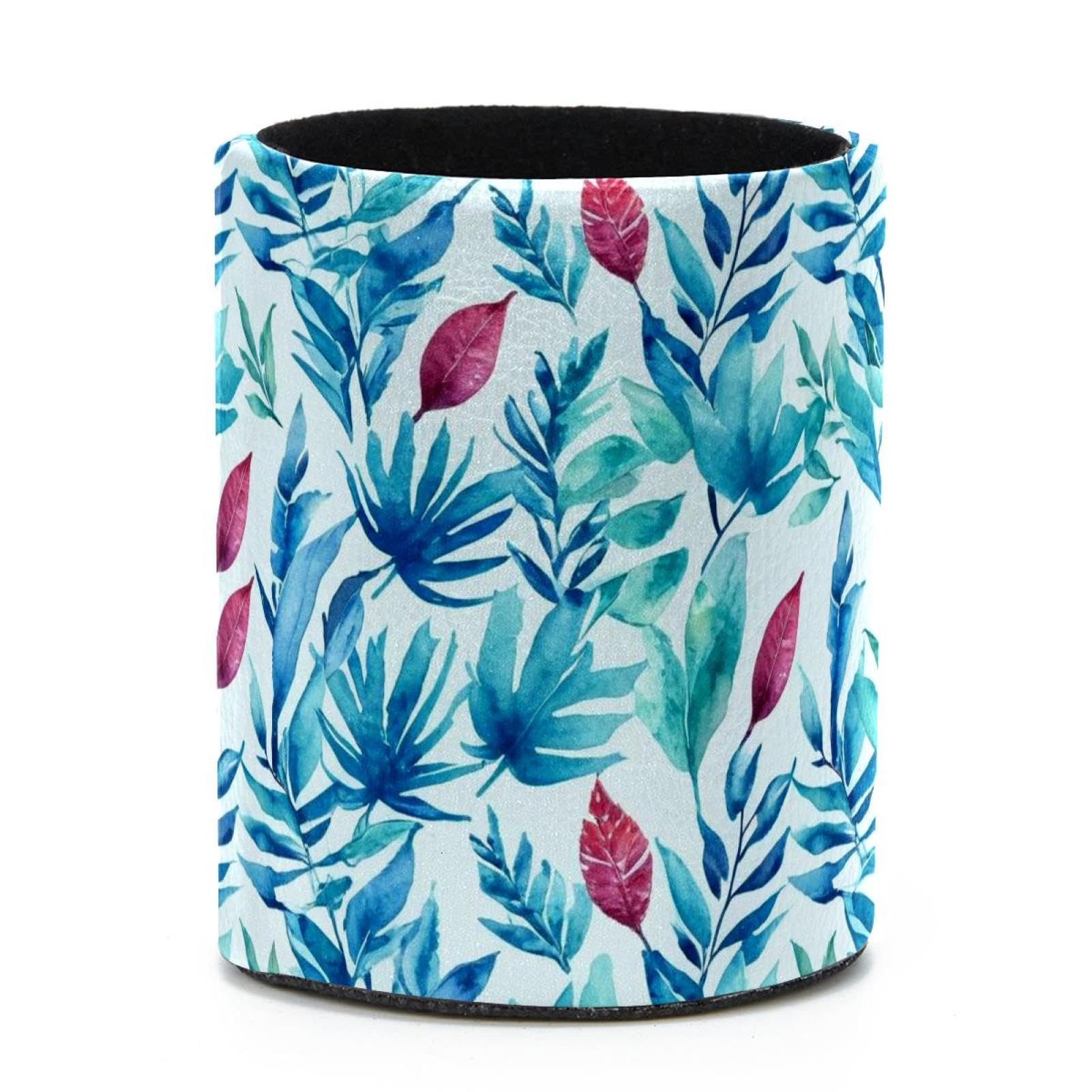 VAPOKF Round Pencil Holders for Desk, Artistic Leaves Pen Holders Pen Pot Makeup Brushes Storage Desktop Stationery Supplies Organiser for Home Office