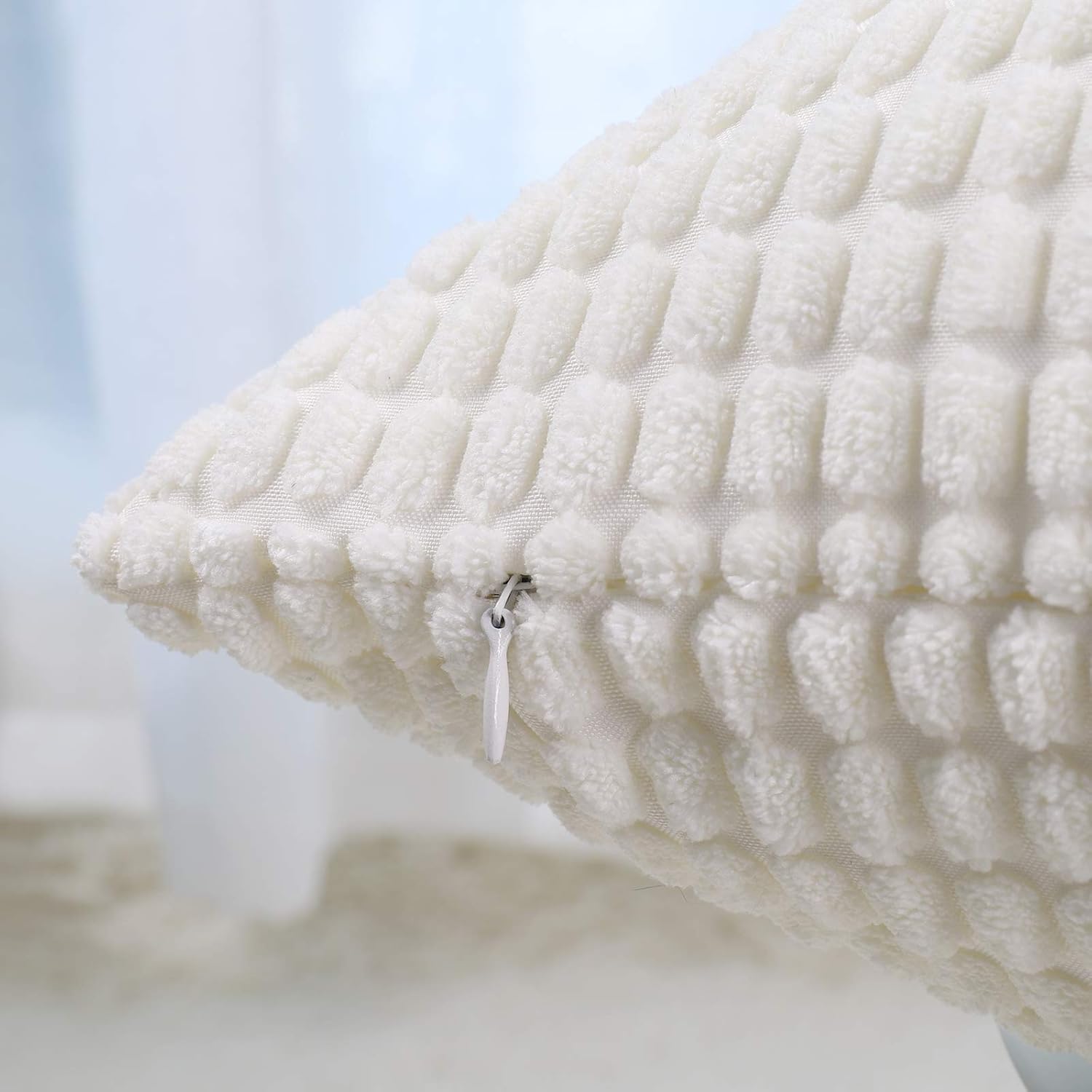 BeBen Throw Pillow Covers - Set of 2 Pillow Covers 20x20, Decorative Euro Pillow Covers Corn Striped, Soft Corduroy Cushion Case, Home Decor for Couch, Bed, Sofa, Bedroom, Car (Cream White, 20X20): Home & Kitchen