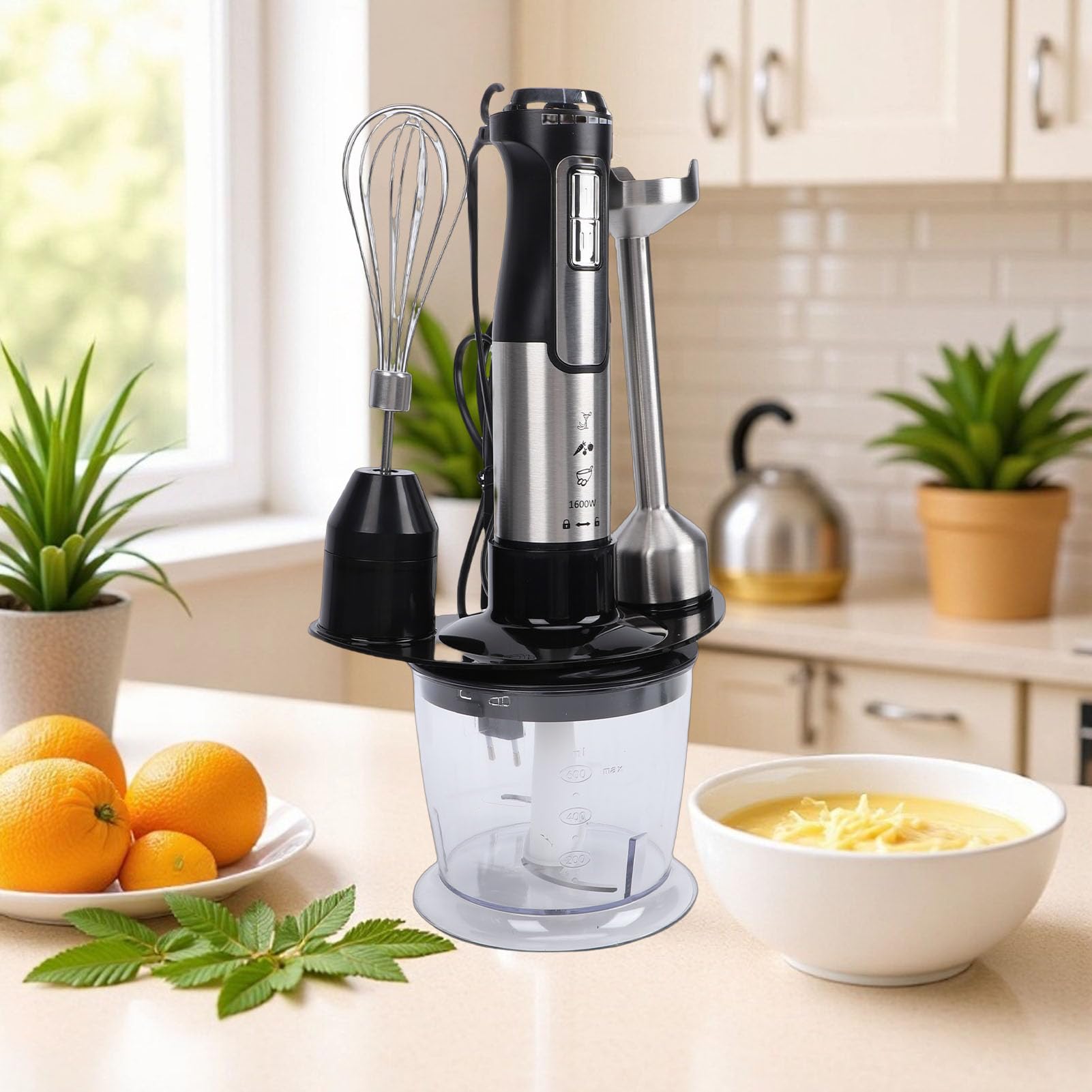 Annadue Ręczny Blender z Robotem Kuchennym, trzepaczką do Jajek, miarką, Mocnym Mikserem Ręcznym do Kuchni, Wielofunkcyjnym Mikserem Ręcznym, Ekspresem Smoothie (wtyczka UE 220-240v)