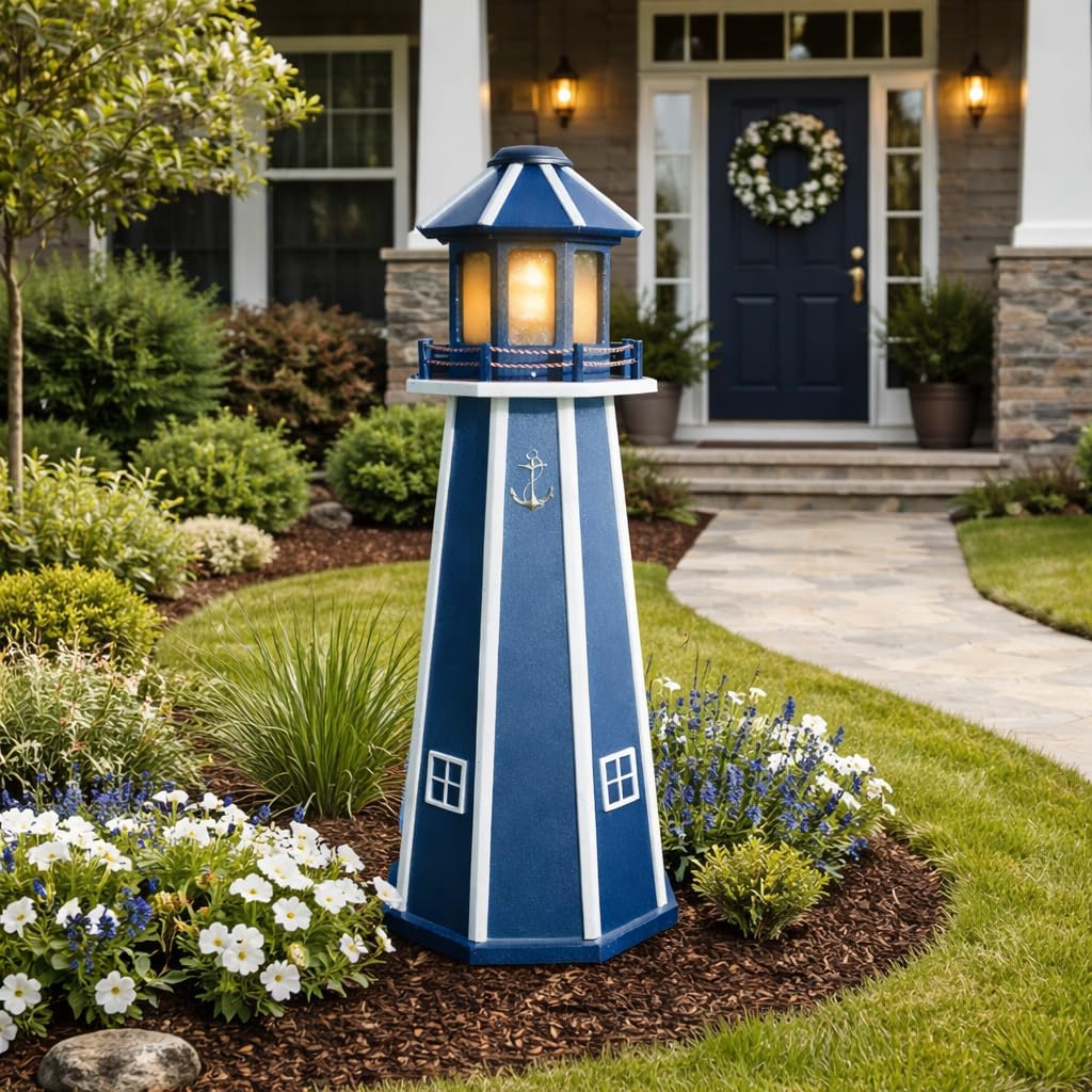 Peaceful Classics Modern Decorative Lighthouse for Garden Décor 3ft/4ft – 5W Poly Solar Lighthouse Lamp for Outdoor Décor, Amish Handcrafted Wood Light House Decoration for Home