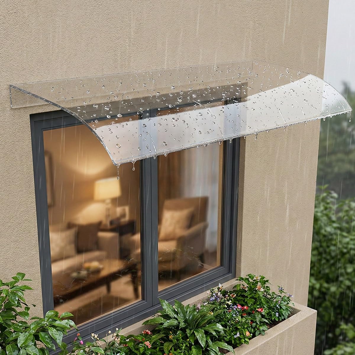 Clear Door Canopy Outdoor Front Door Canopy, Premium Solid Polycarbonate Porch Canopy, UV Protection Weatherproof Rain Shelter, Modern Curved Door Canopies for Garden Garage, Awnings for Patio