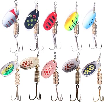 Trout Lures Spinner Baits Fishing Lures Kit for Bass Trout Spinners Lure with Tackle Box Spinnerbait for Freshwater Saltwater,10pcs