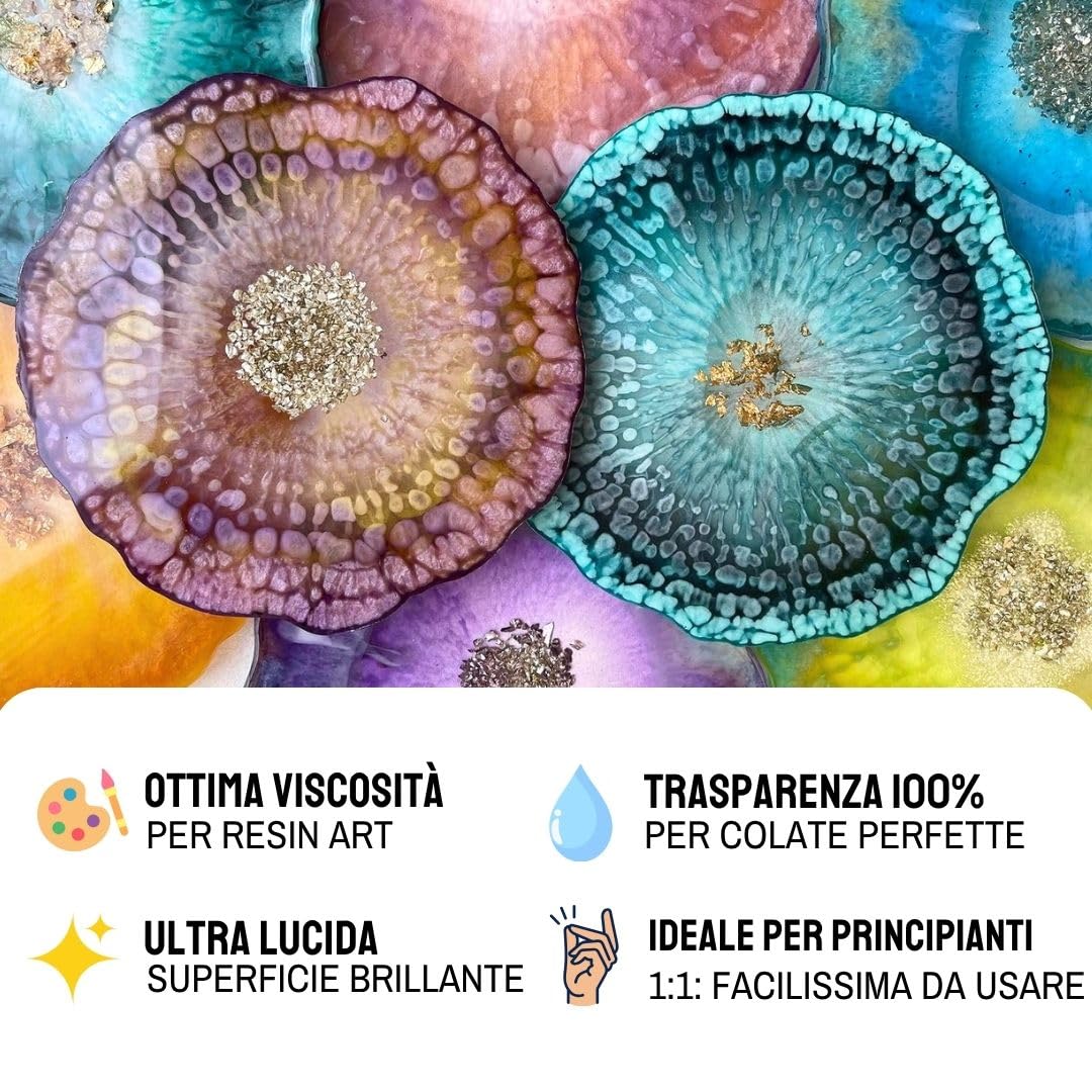 Resin Pro Resina epossidica trasparente Kit 500 gr rapporto 1:1 + 29 accessori per gioielli
