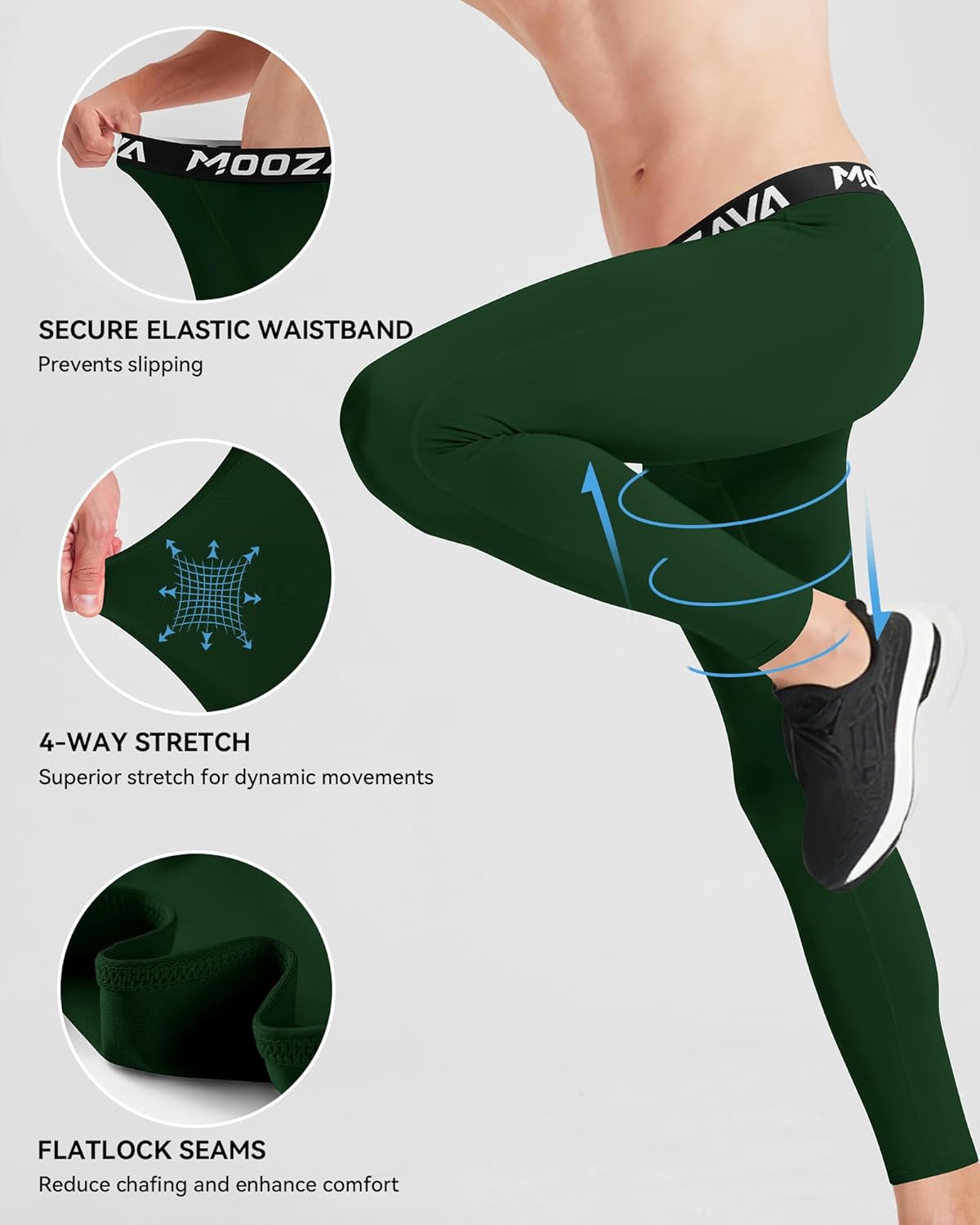 Moozava Mens Compression Pants Running Leggings Spandex Gym Workout Tights Athletic Sport Base Layer Cycling Football Soccer - Image 4