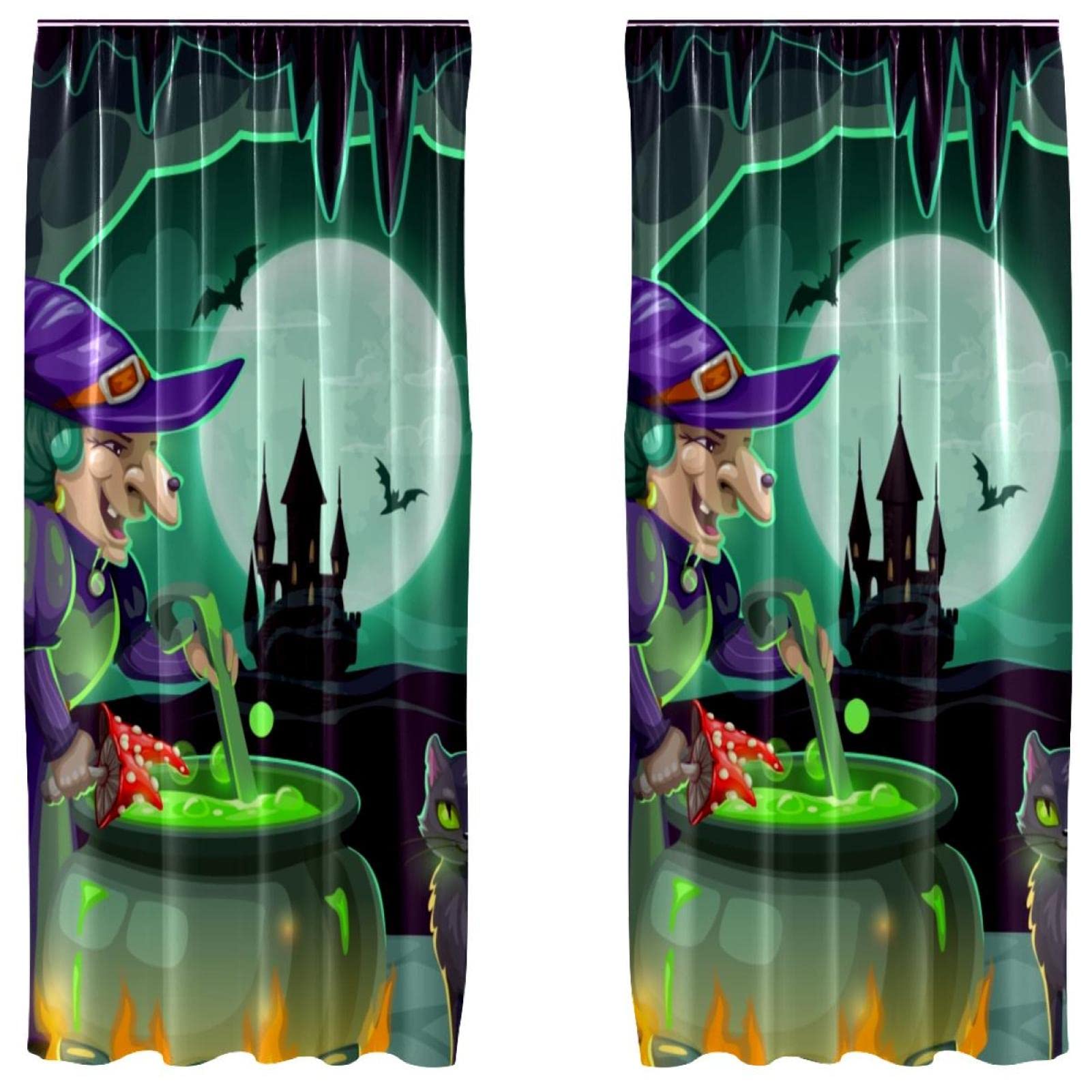 Rideaux Halloween sorcière voilage léger 139x213 cm décoration fenêtre salon
