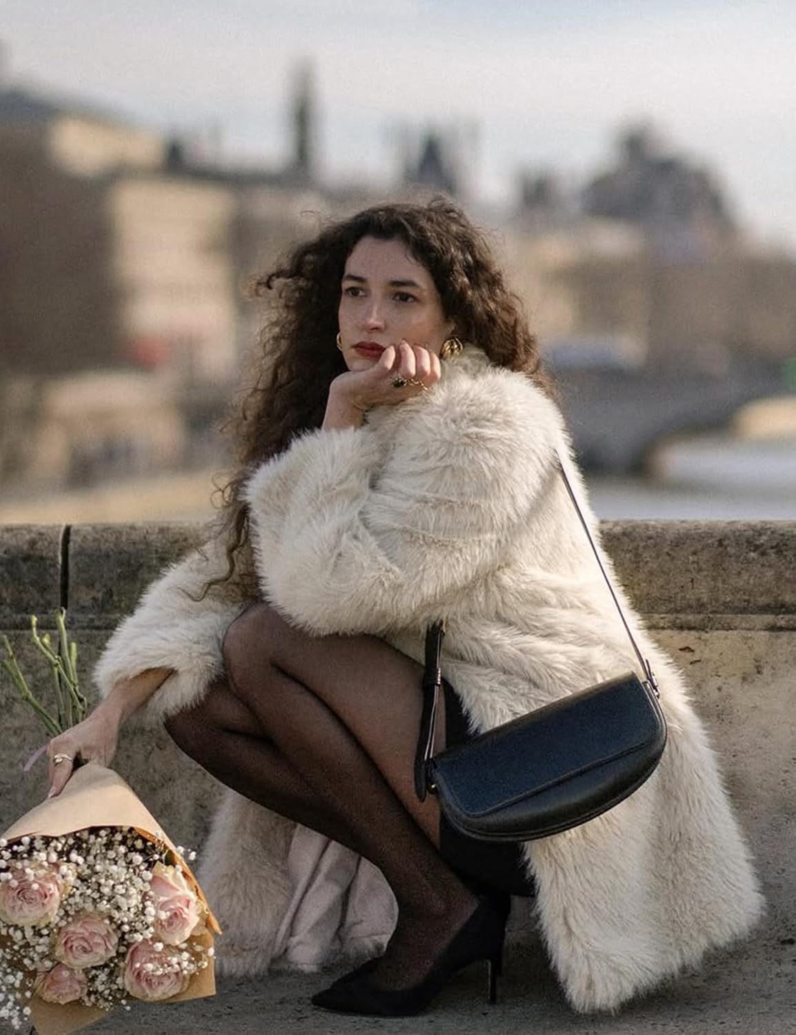 COZYPOIN Womens Faux Fur Coats Warm Mid Long Furry Jackets Long Sleeve Lapel Winter Fluffy Outerwear Shaggy Parka Coat - Image 6