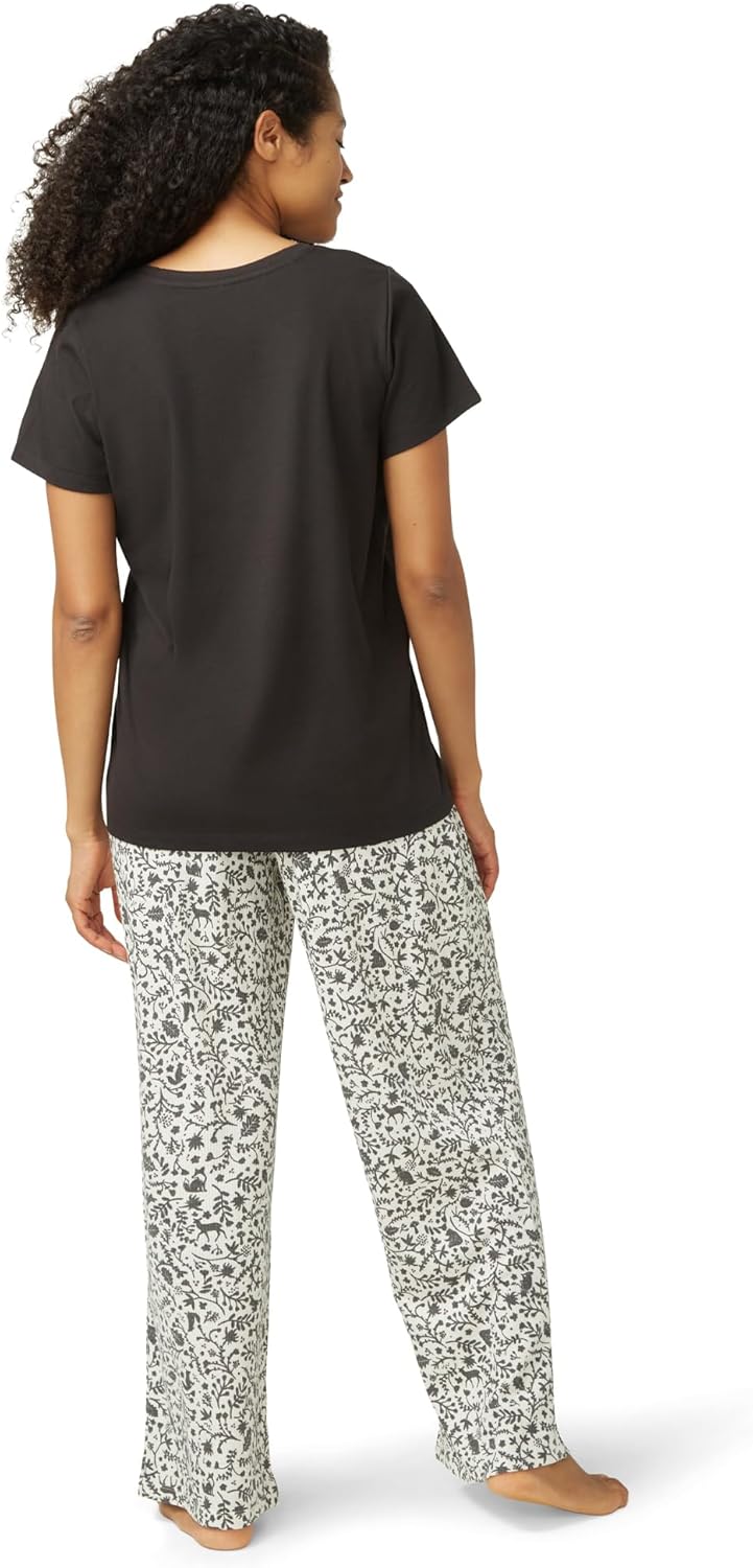 HUE womens Super Soft Pajama 2 Piece Set Includes Embellished Short Sleeve Pj Shirt and Long Pants - Image 2
