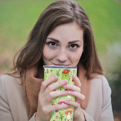 Miniatura 2 de Paqoygl Vaso de rana con tapa y pajilla, lindo regalo de rana hongo para mujeres amantes de las ranas, botella de agua de rana verde, taza de café,