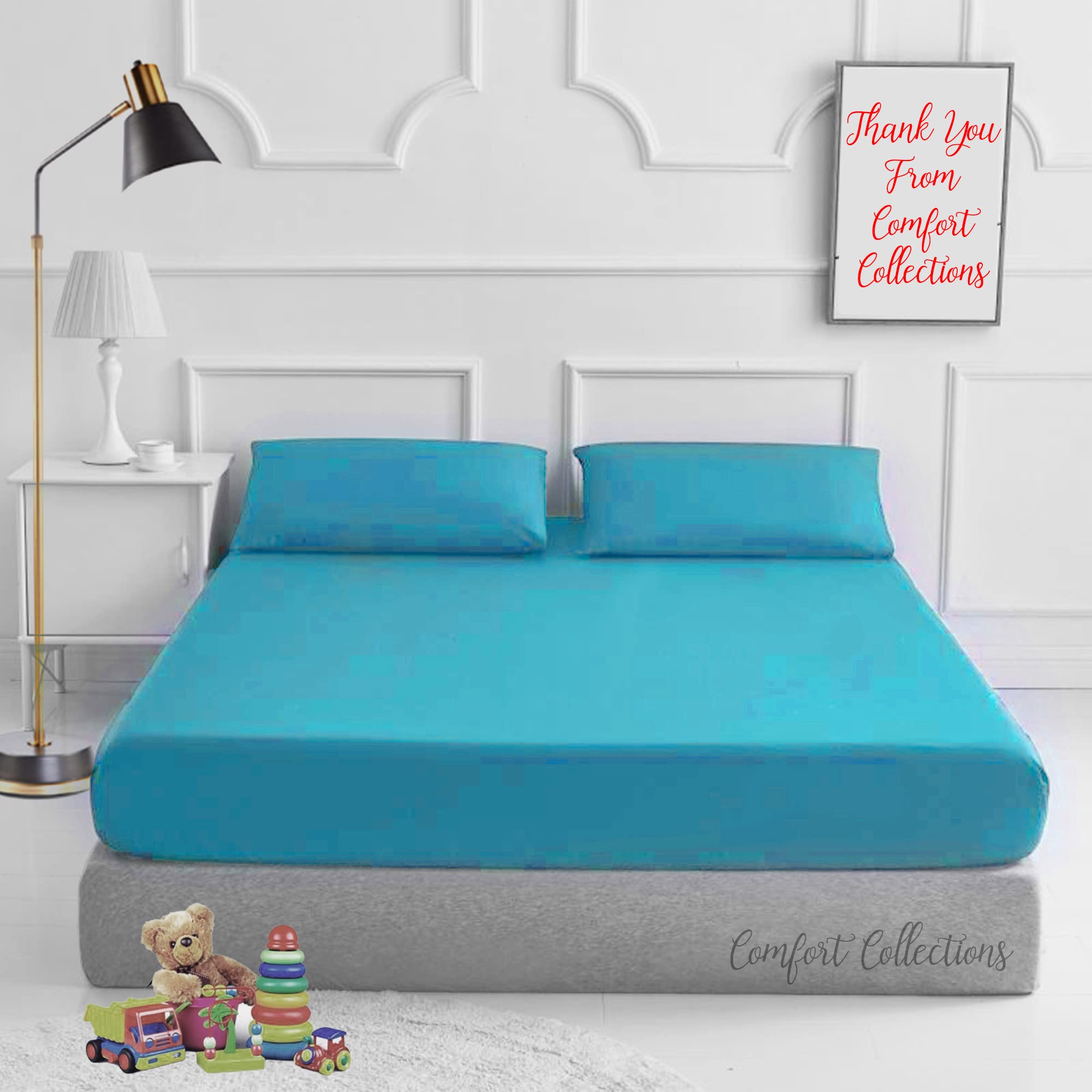 Comfort Collections Plain Dyed Easy Care Poly Cotton Flat and Fitted Sheet Set with Pillow Case Bedding Set (Teal, King) — image 1