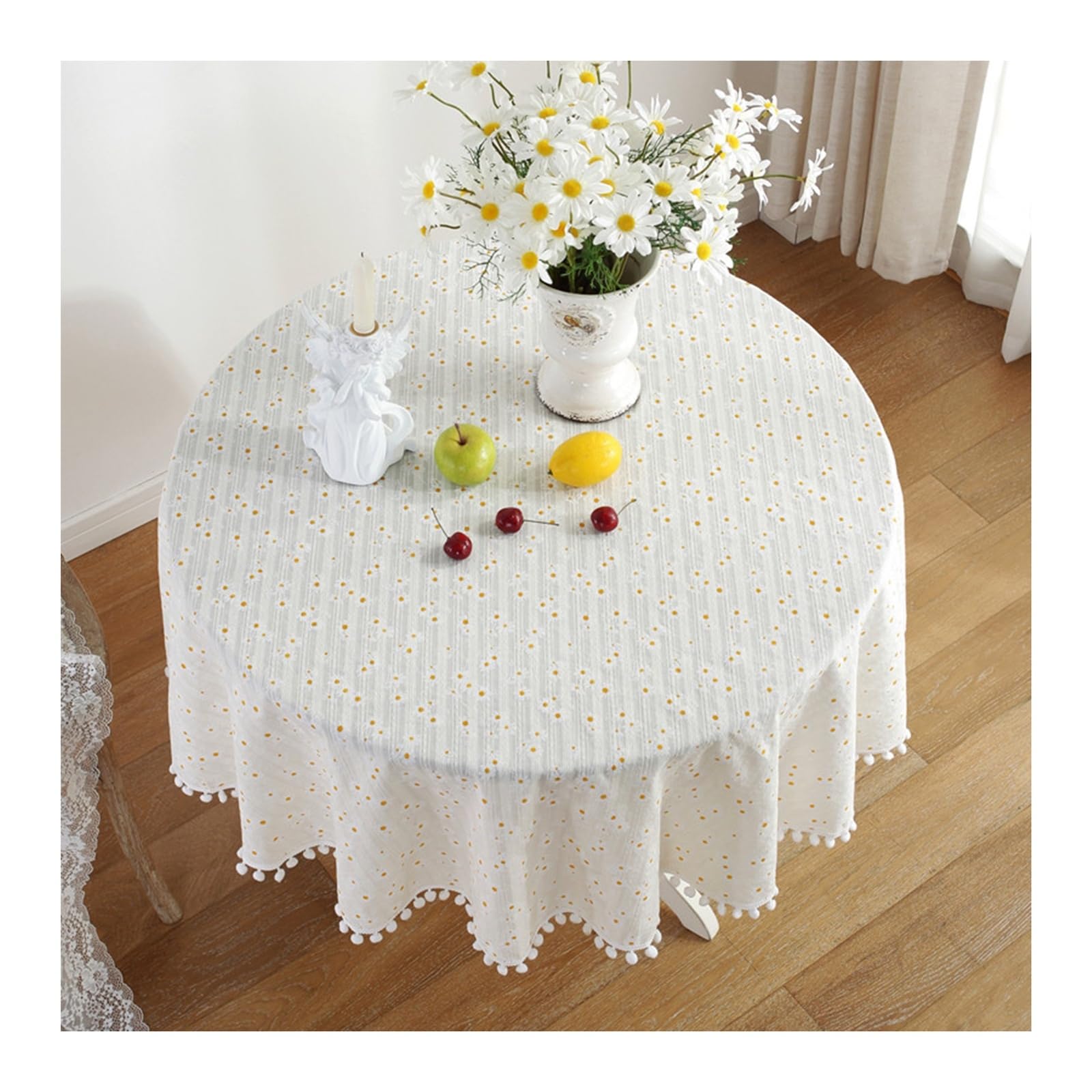 Nappe en coton ronde jaune style floral décoration chic