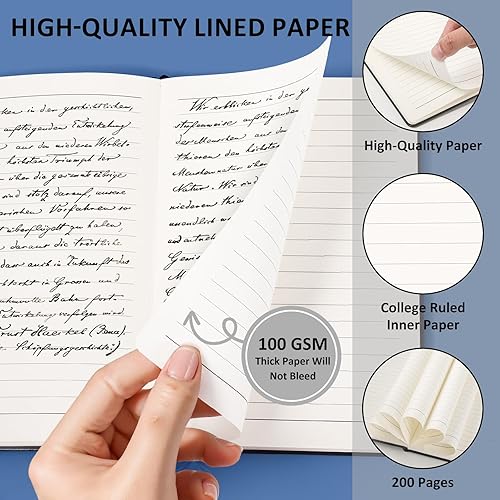 Miniatura 4 de Cuaderno rayado para mujeres y hombres, 200 páginas A5 de cuero de tapa dura para escribir, viajes, escuela, oficina, trabajo, negocios, cuadernos