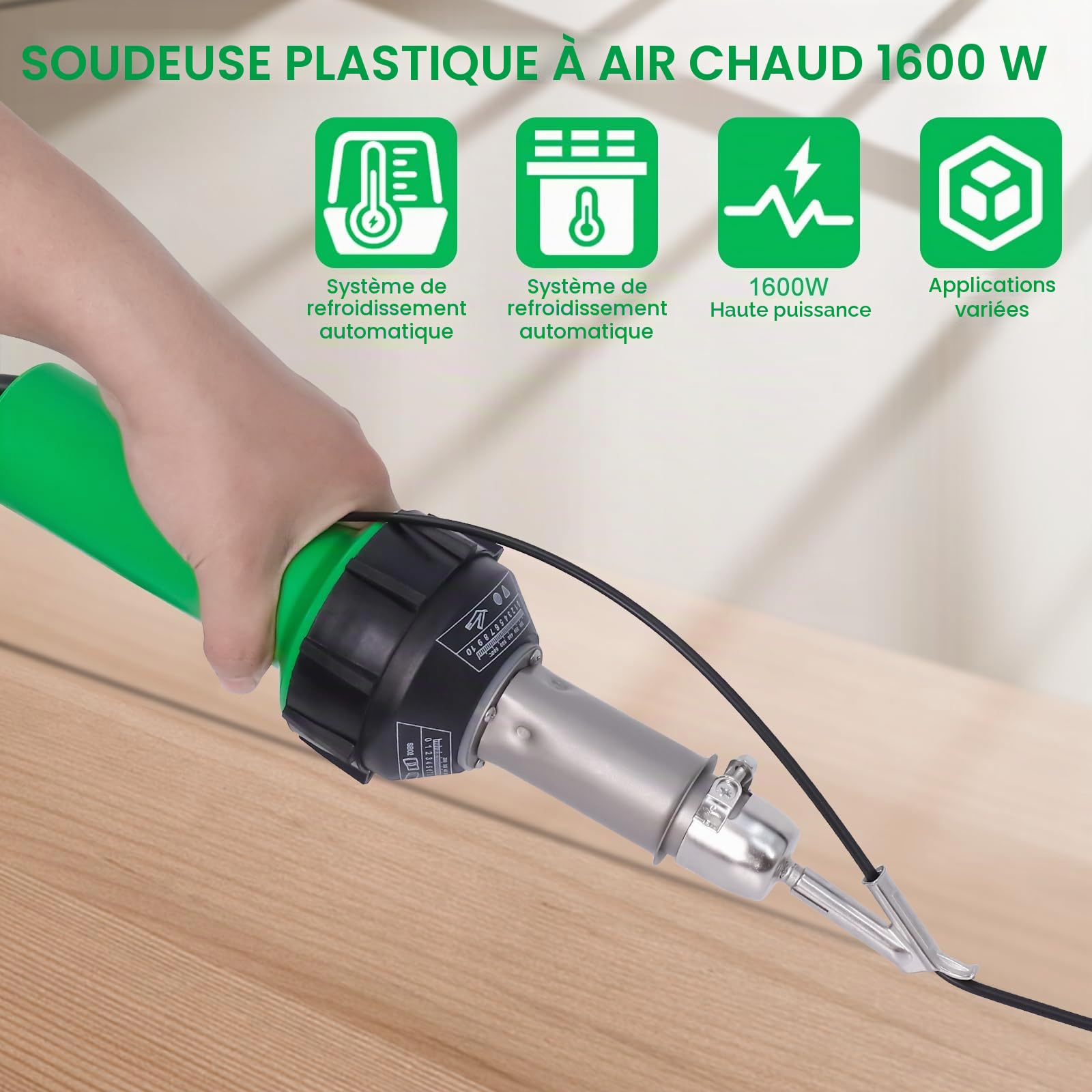 Gekufa Kit de soudage plastique 1600 W – Pistolet de soudage à air chaud 100 V avec contrôle de température réglable, buses multiples pour PVC, TPO, réparation de vinyle, pare-chocs de voiture