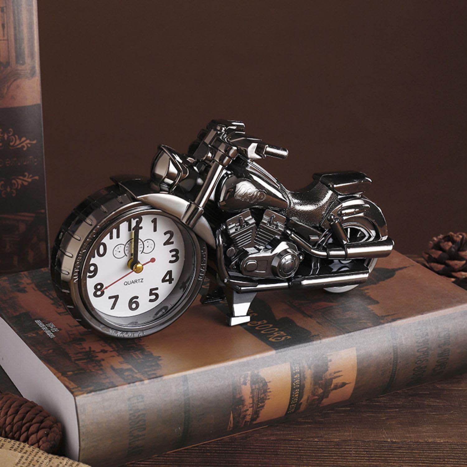 FunBlast Alarm Clock for Heavy Sleepers – Bike Shaped Retro Clock, Stylish Analog Table/Desk Alarm Clock for Students, Table Clock for Bedroom, Living Room, Office, Return Gifts (Antique)-picture-26