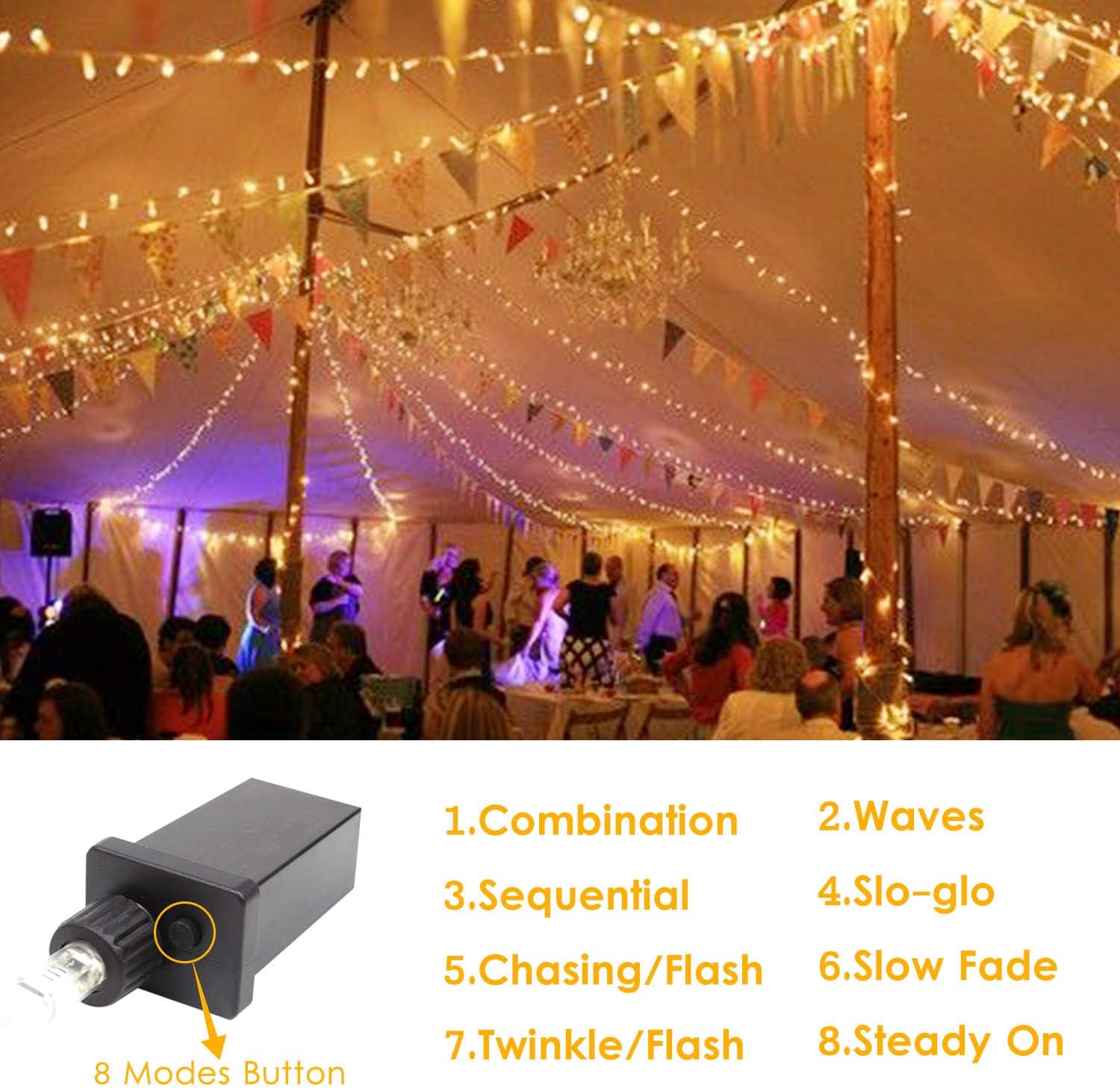 YIQU Extendable 82FT 200 LED String Lights Indoor/Outdoor, Warm White Christmas Lights with 8 Lighting Modes, Plug in Fairy String Lights for Bedroom Party Wedding Decorations Garden Xmas Tree