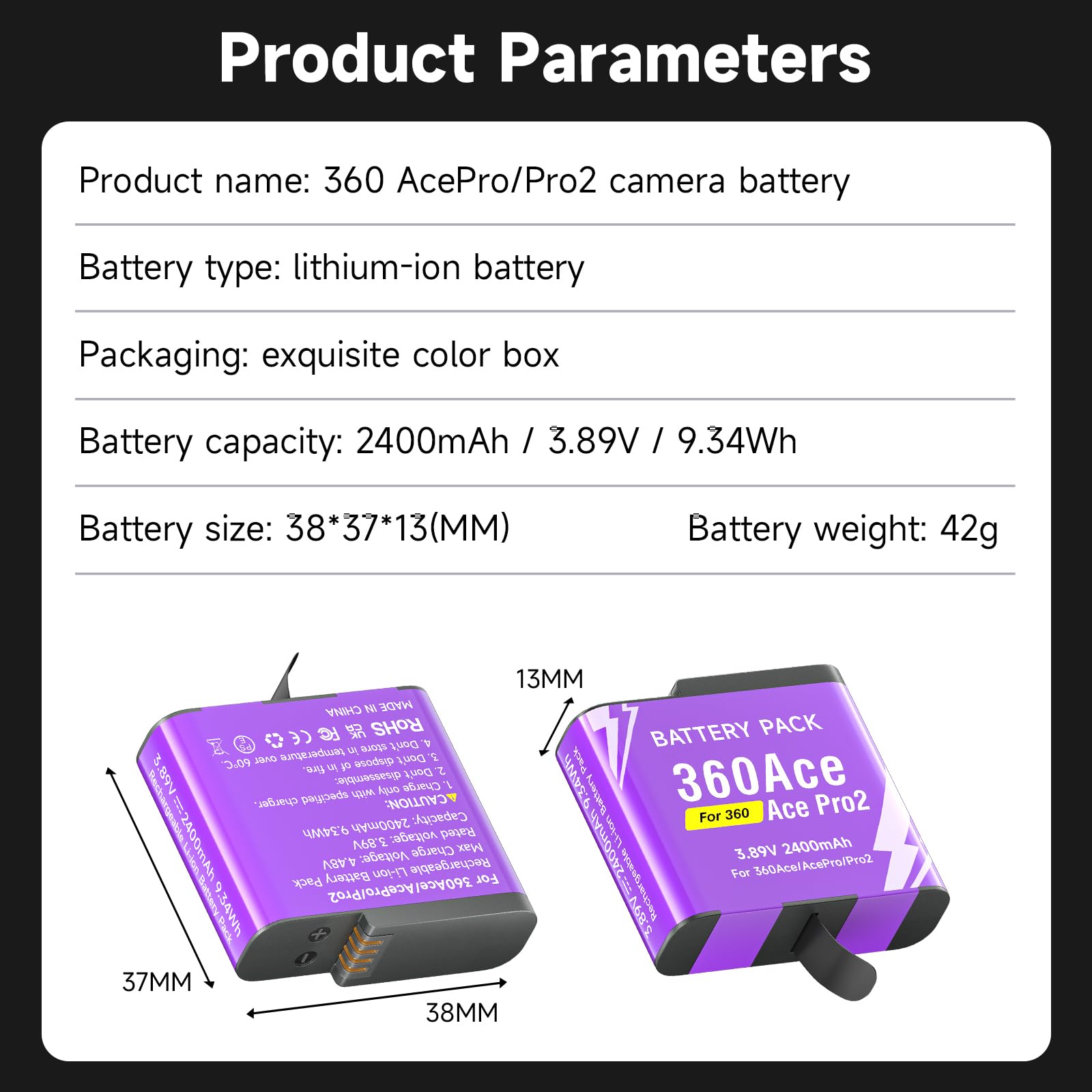 CITYORK [Confezione da 3] 2400mAh Batteria per .Insta-360. Ace/Ace Pro/Ace Pro 2 Batteria di ricambio, Batteria ricaricabile di Accessori per fotocamere sportive, Alta capacità, Facile ricambio