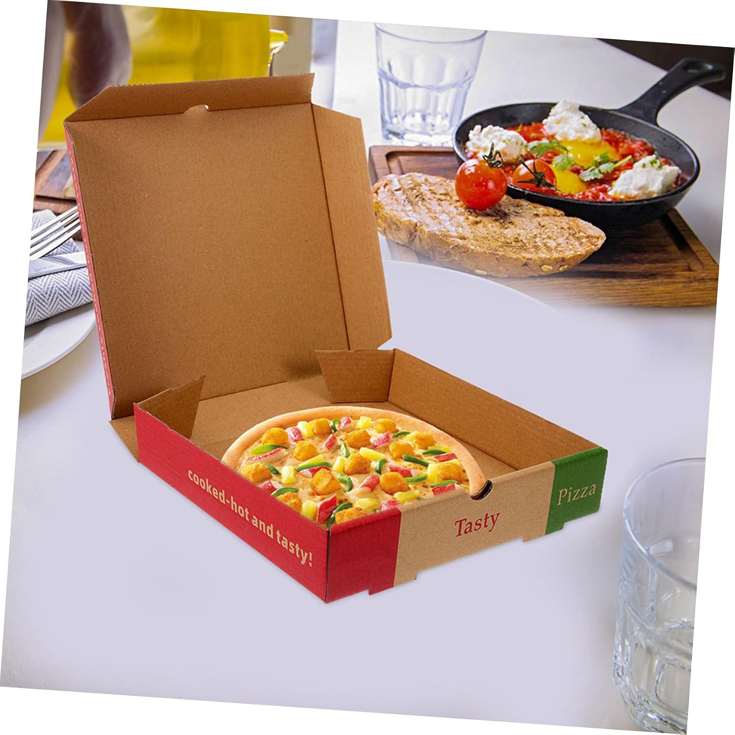 10pcs 7-inch Pizza Takeaway Boxes Thickened Paperboard Food Storage Containers for Restaurants, Foldable Disposable Pizza Wrapping Boxes for Takeout