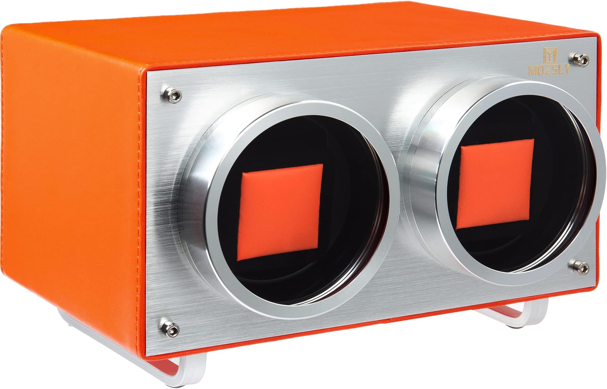 Double Watch Winder for Automatic Watches Quiet Motor PU Leather Orange