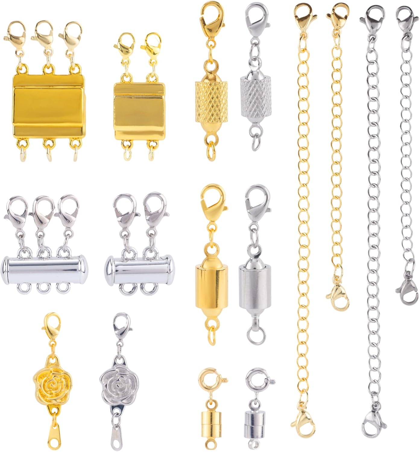16pcs Magnetic Jewelry Clasps & Chain Extenders, Gold Silver Jewelry Converter Clasp Closures and Extenders Making Supplies for Women Necklace Bracelet Anklet (Multiple Sizes & Styles)