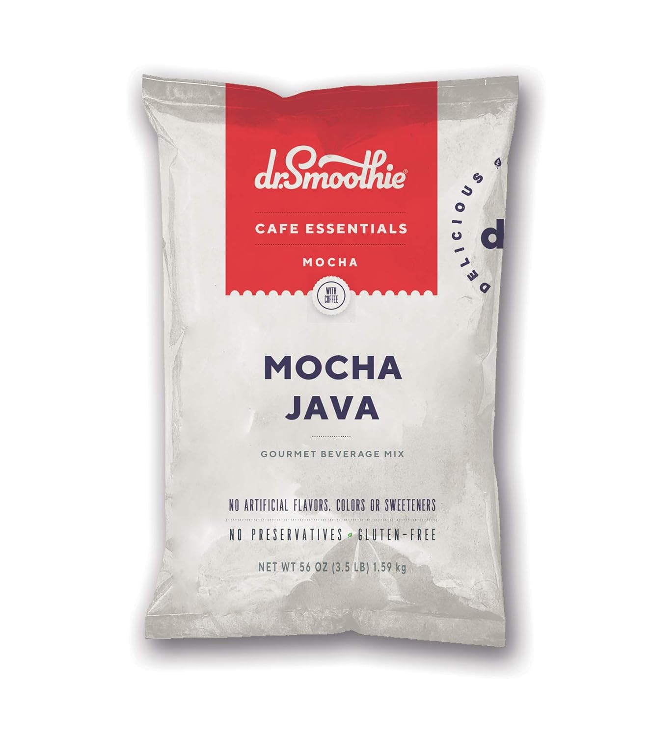 Dr. Smoothie Cafe Essentials Mocha Java  No Artificial Colors, Flavors, or Sweeteners  Shelf Stable  61mg of Caffeine per Serving  Great for Hot, Iced, & Frozen Frappes (3.5 lb Bag, 30 Servings)
