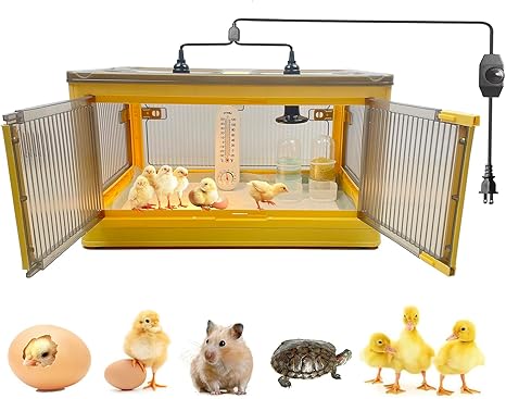 Chicken Brooder Box for Chicks,Double Door Foldable Heated Box with Heated Light Set and Thermometer,Portable and Easy to Install for Chickens, Ducks, Quails, Hamsters, and Lizards