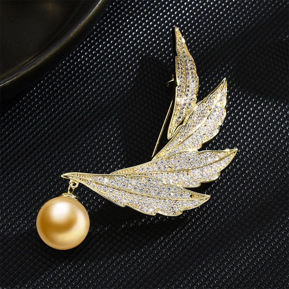 NONNYL Elegant South Sea Golden Pearl Brooch Pins Costume Jewelry For Women Fashion Christmas Gifts Wife Mom Girlfriend, Anniversary Birthday Fine Jewelry Gifts for Her NO1156
