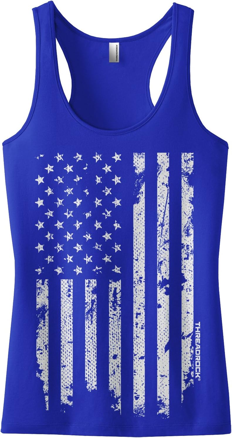 Threadrock Women's White American Flag Racerback Tank Top