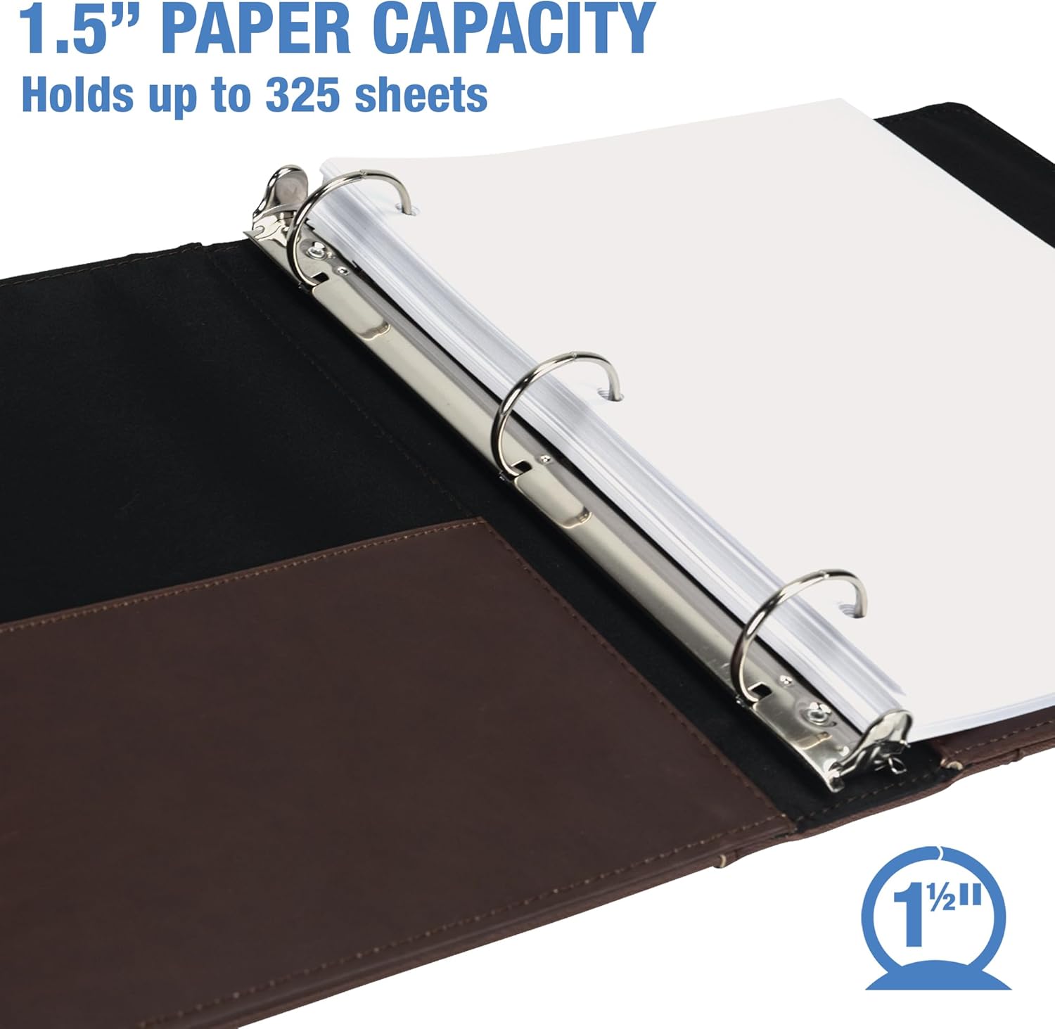 Samsill Vintage Leather Binder, 1.5 Inch Round Ring (Holds 325 Sheets), Letter Size 8.5x11 Documents, Professional Organizer Portfolio, Planner, No Zipper, Brown