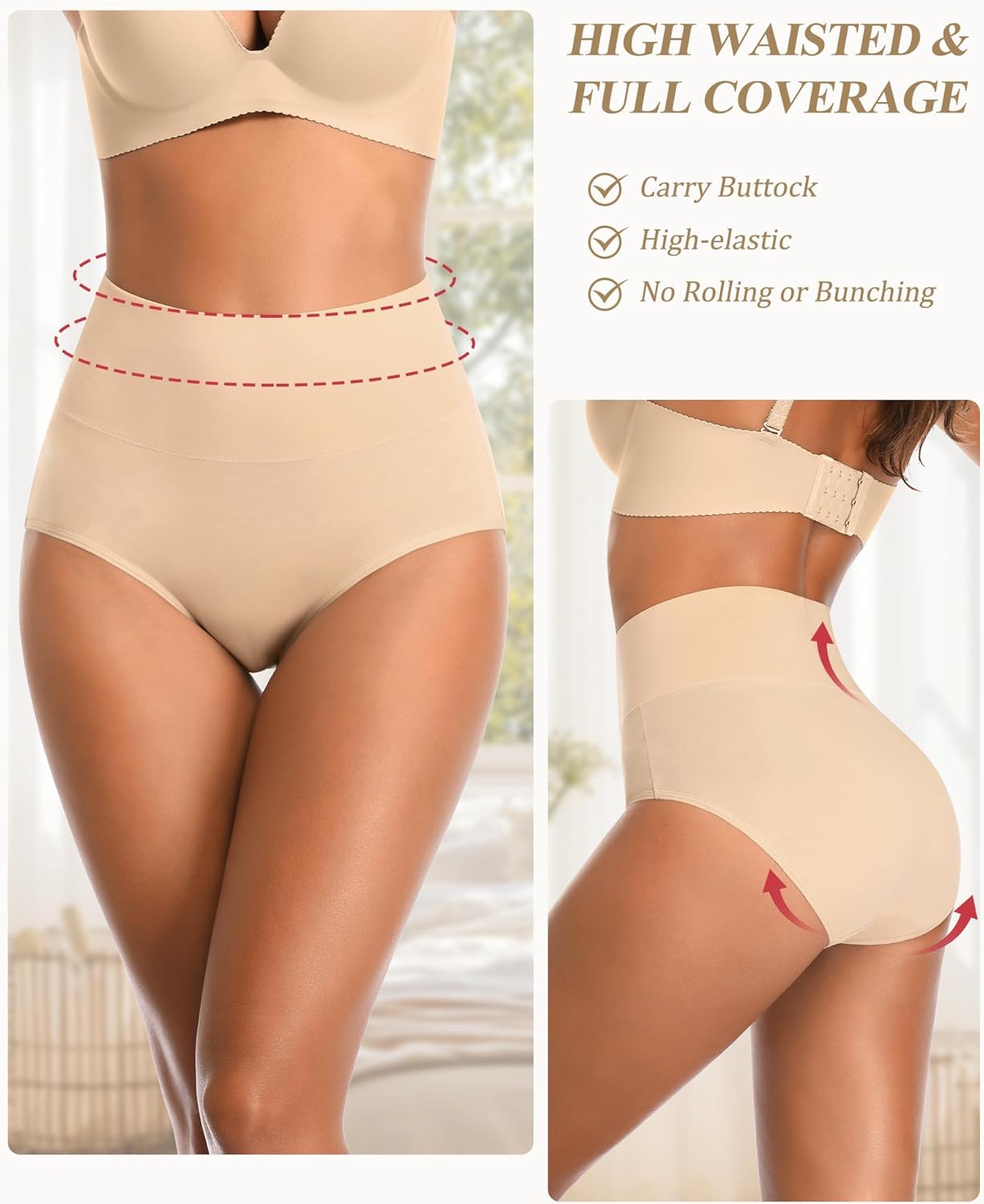 CULAYII Tummy Control Underwear Womens High Waisted Cotton Panties Breathable Full Coverage Postpartum Ladies Briefs - Image 4