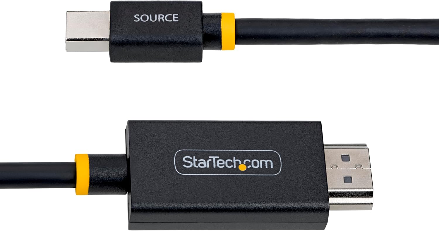 StarTech 3ft (91cm) Mini DisplayPort to HDMI Adapter Cable, 4K 60Hz with HBR3/HDCP 2.3/DPCP, MDP to HDMI 2.0 Cable, Active Video Converter