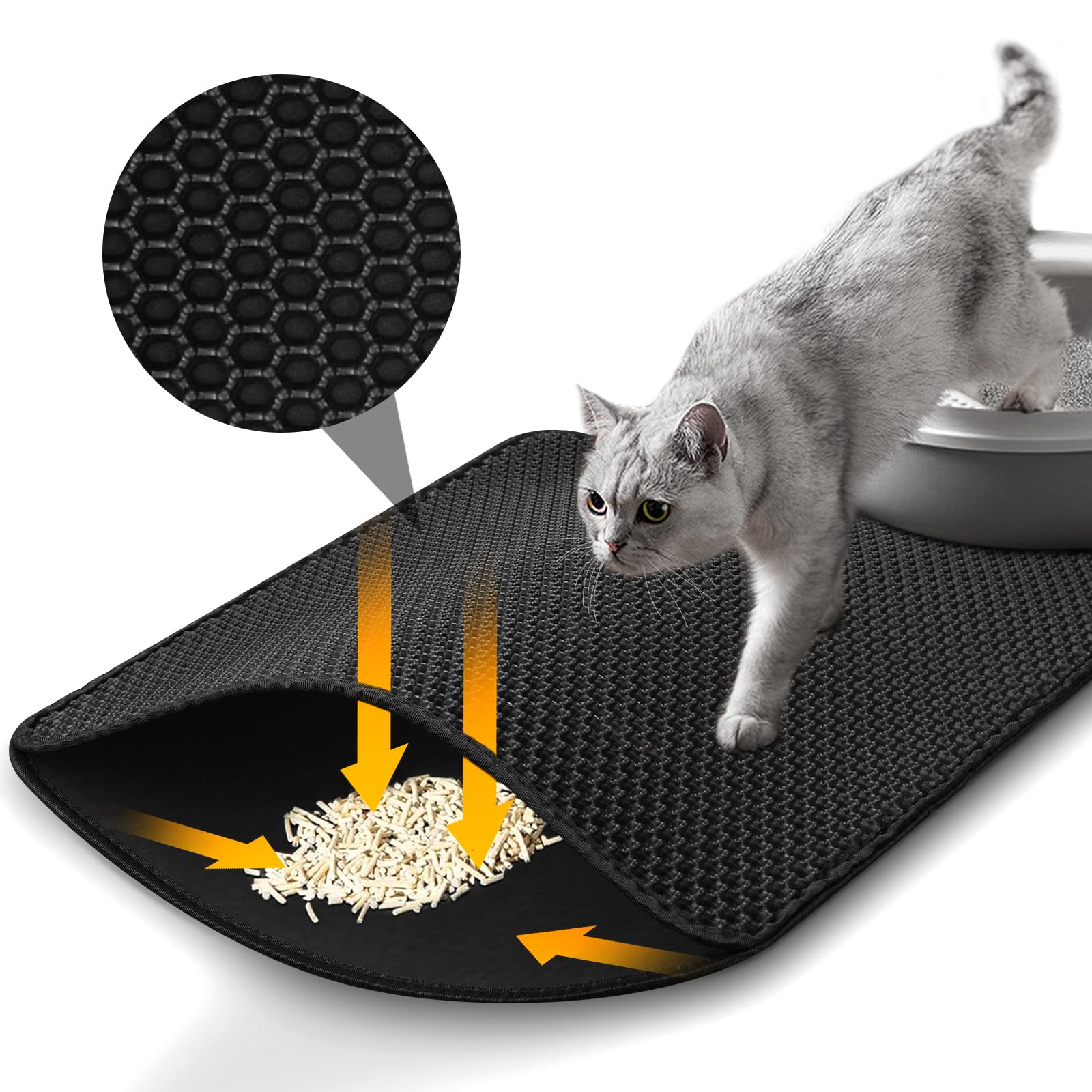 UCAMP Alfombra Gatos Arenero,45×60cm Alfombra para Gatos,Estera Arena Gatos,Diseño De Panal De Doble Capa Impermeable,Alfombra Arenero Gato,Cat Litter Mat, Alfombra de Basura,Fácil de Limpiar