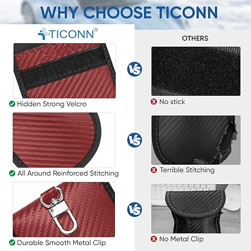 Vista 43 de TICONN Faraday - 2 bolsas para llavero, protector de jaula Faraday de 3.5 x 5.0 pulgadas, bloqueo de señal RFID para automóvil, bolsa antirrobo Negro
