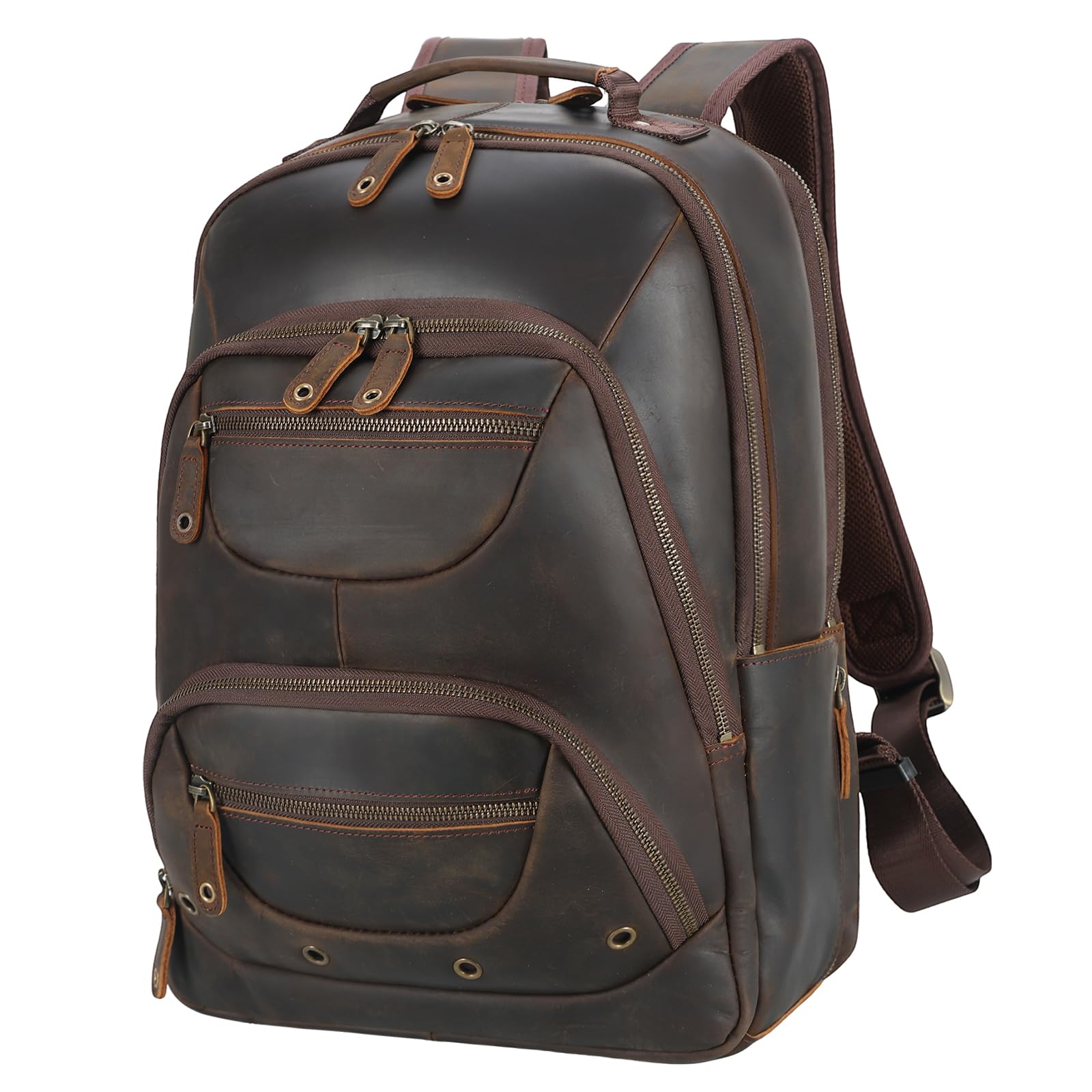 TIDING Men's Full Grain Leather Backpack Fits 16" Laptop, Vintage Business Casual Daypack 19L Overnight Travel Rucksack