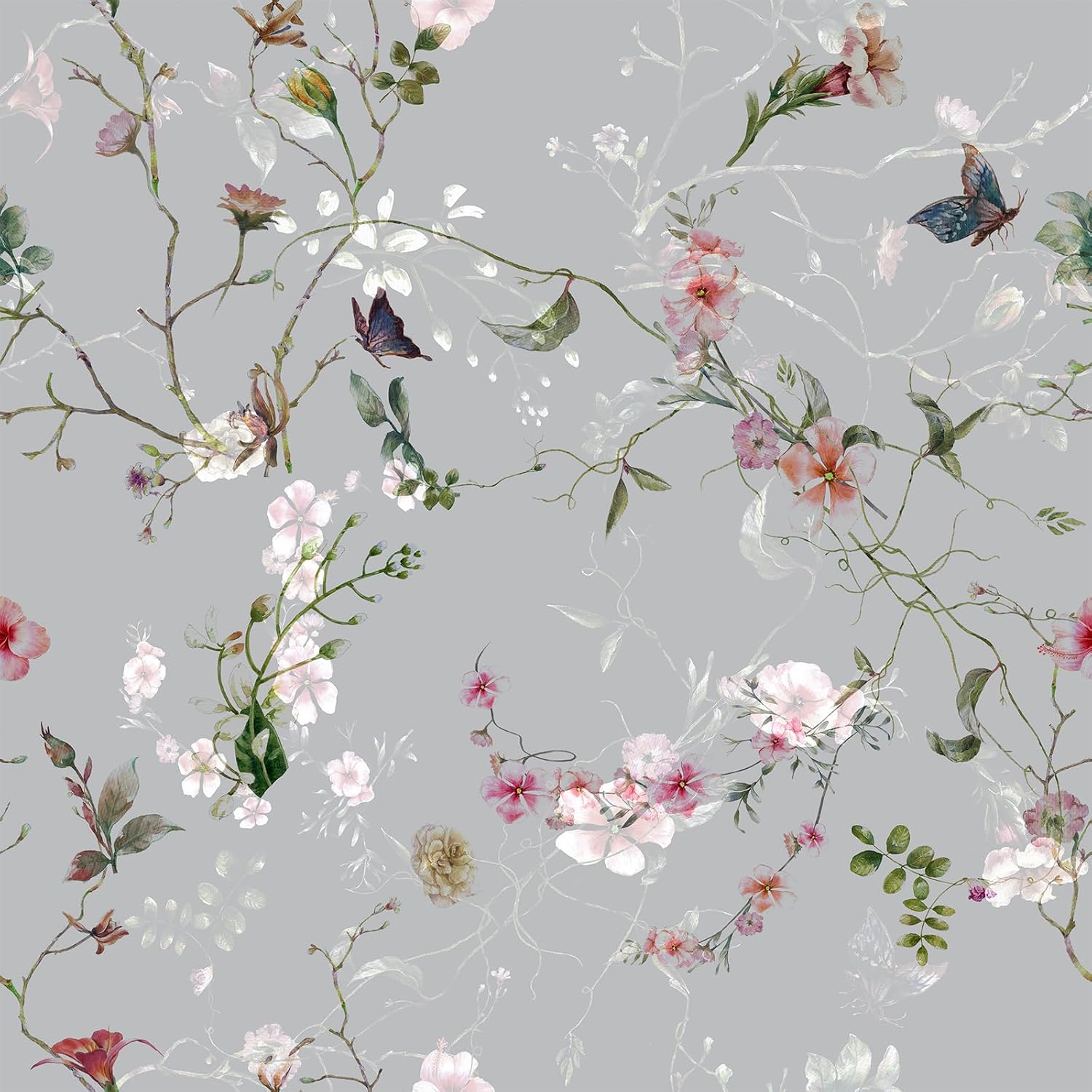 VEELIKE Light Blue Chinoiserie Wallpaper Vintage Butterflies Floral Peel and Stick Wallpaper for Bedroom Bathroom 17.7''x118'' Removable Prepasted Floral Wall Mural Contact Paper for Cabinets Walls