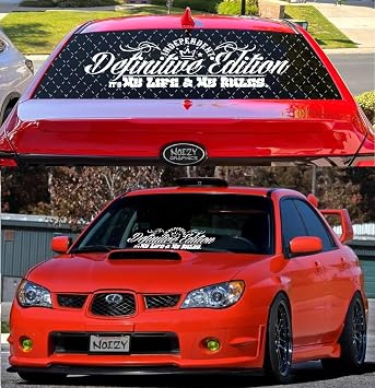 ملصق زجاج أمامي للسيارة من JDM مقاس 36 بوصة من Noizy Graphics، إصدار RW-29 النهائي، حياتي، قواعدي، سيارة مكروهة محليًا، علم ياباني، كانجي، الجزء السفلي من الخلف، اللون أبيض
