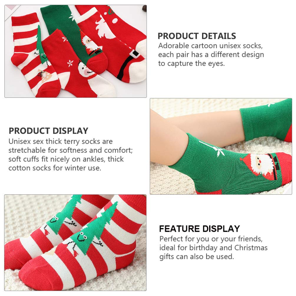 TOYANDONA 5 Paires de Chaussettes de Noël pour Tout-Petits Chaussettes Moyennes D'hiver Chaudes Bas en Coton Doux pour Bébé. (S)