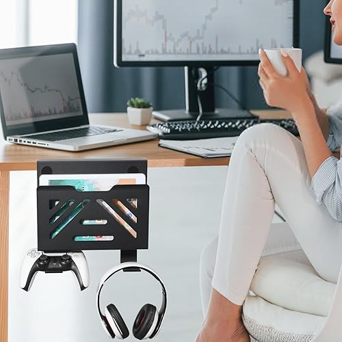 Miniatura 6 de MAXECHO Almacenamiento lateral de escritorio, soporte para laptop debajo del escritorio, organizador de archivos colgante lateral de mesa, sin