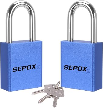 SEPOX  2-Pack Heavy Duty Anti-Rust Padlocks, Keyed Alike   Solid Aluminium Body, Waterproof & Corrosion Resistant for Lockout, Gate, Shed, Cabinet & Locker   Blue