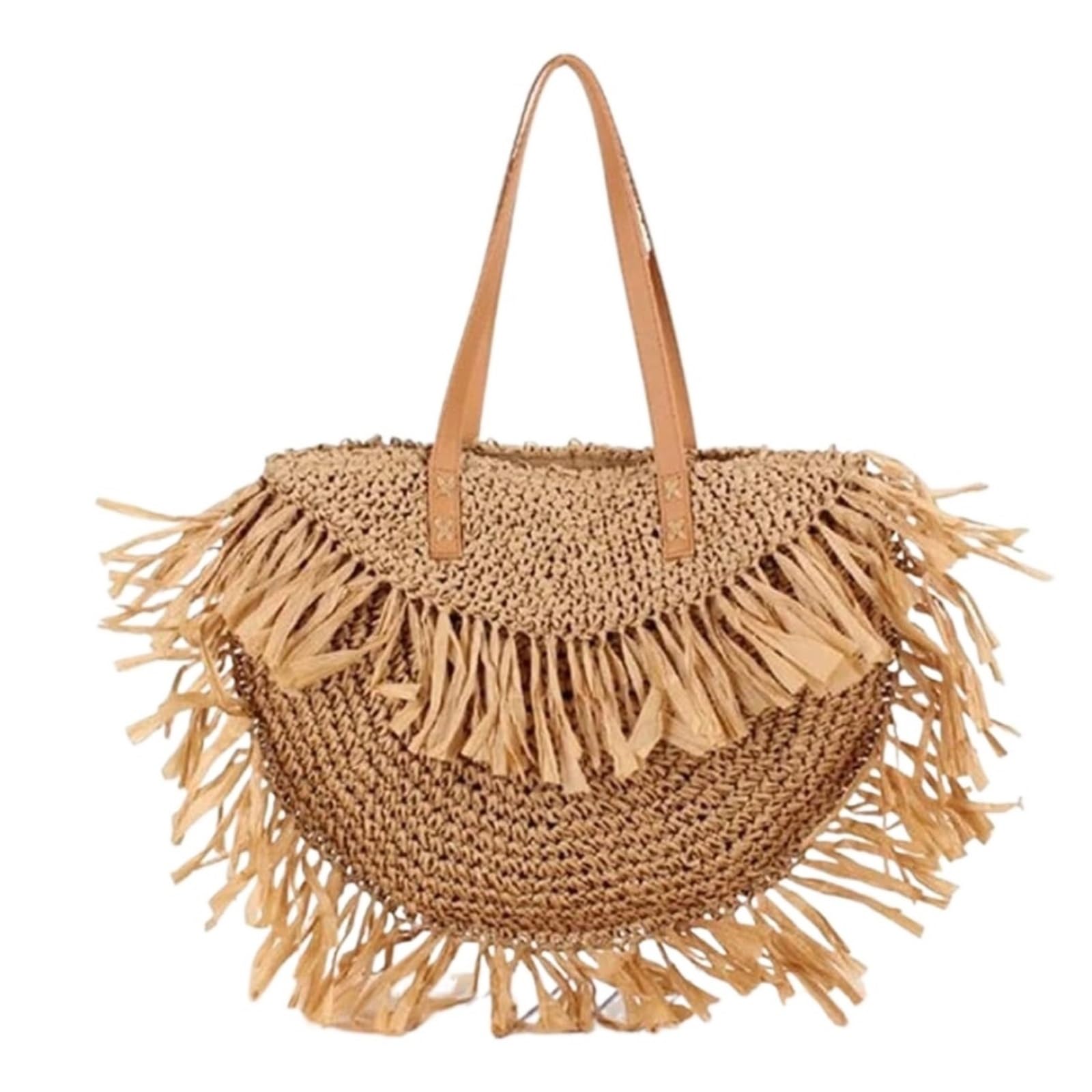 Bolso de Paja Bolso semicircular con borlas, Bolso Tejido de Paja para Mujer, Bolsos Hombro ratán Papel Pinchos, Informales Grandes, Playa Verano Mujer(Blue,Pink,Black)