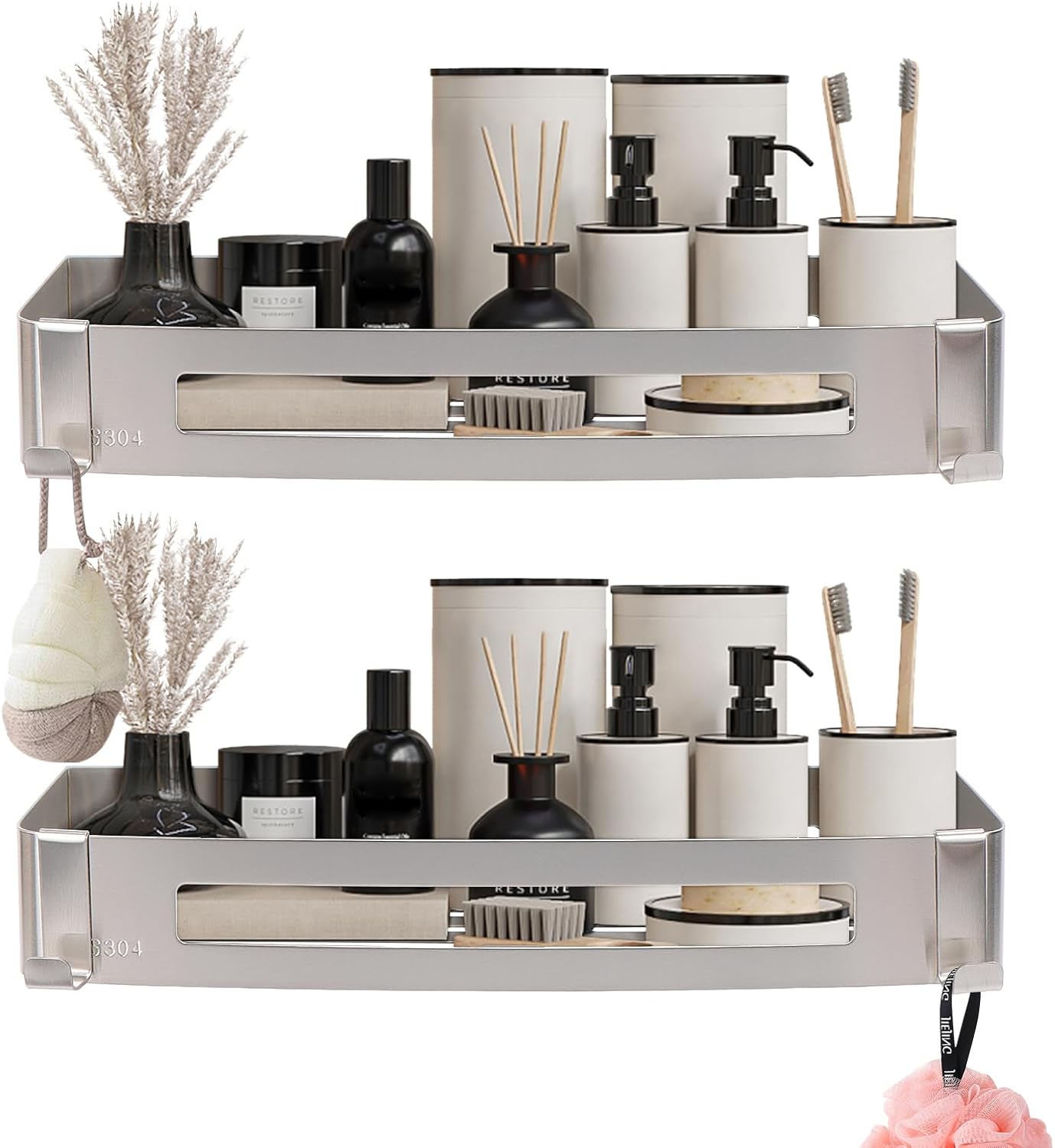 Amazon.com: NearMoon Bathroom Shower Caddy 2 Pack, No Drill 304 ...