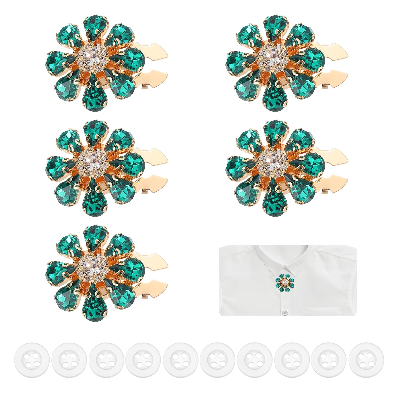 Cache-boutons décoratifs PATIKIL sertis de strass vert émeraude et dorure fine