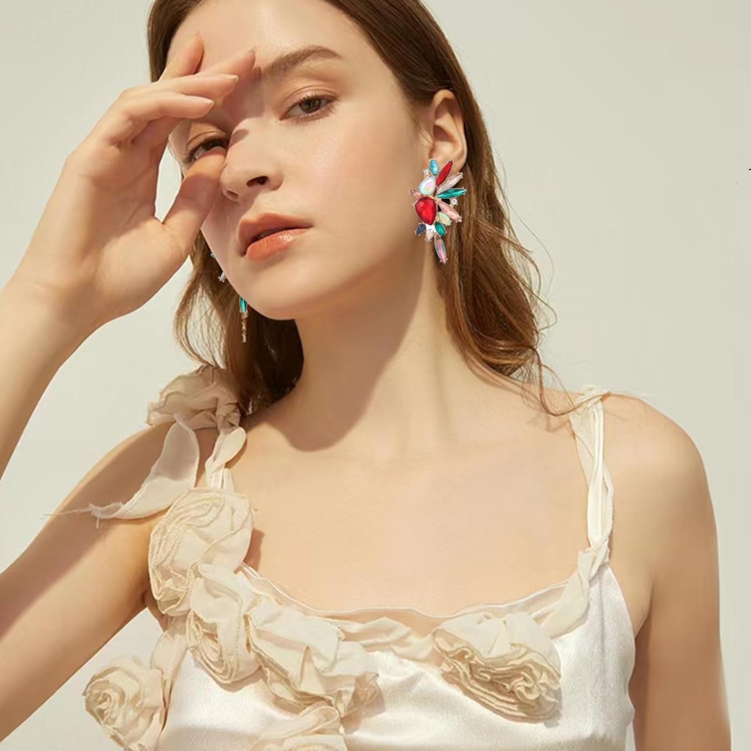 Vintage Rhinestone Statement Earrings for Women Fashion Bling Colorful Crystal Cluster Drop Dangle Earrings - Image 2