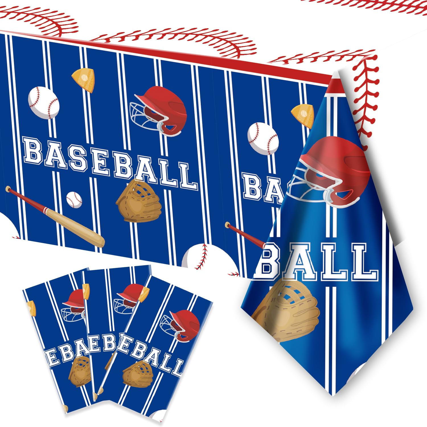 Set Stoviglie Compleanno Baseball Per 20 Ospiti, 61 Pezzi: Piatti, Bicchieri, Tovaglioli E Tovaglia