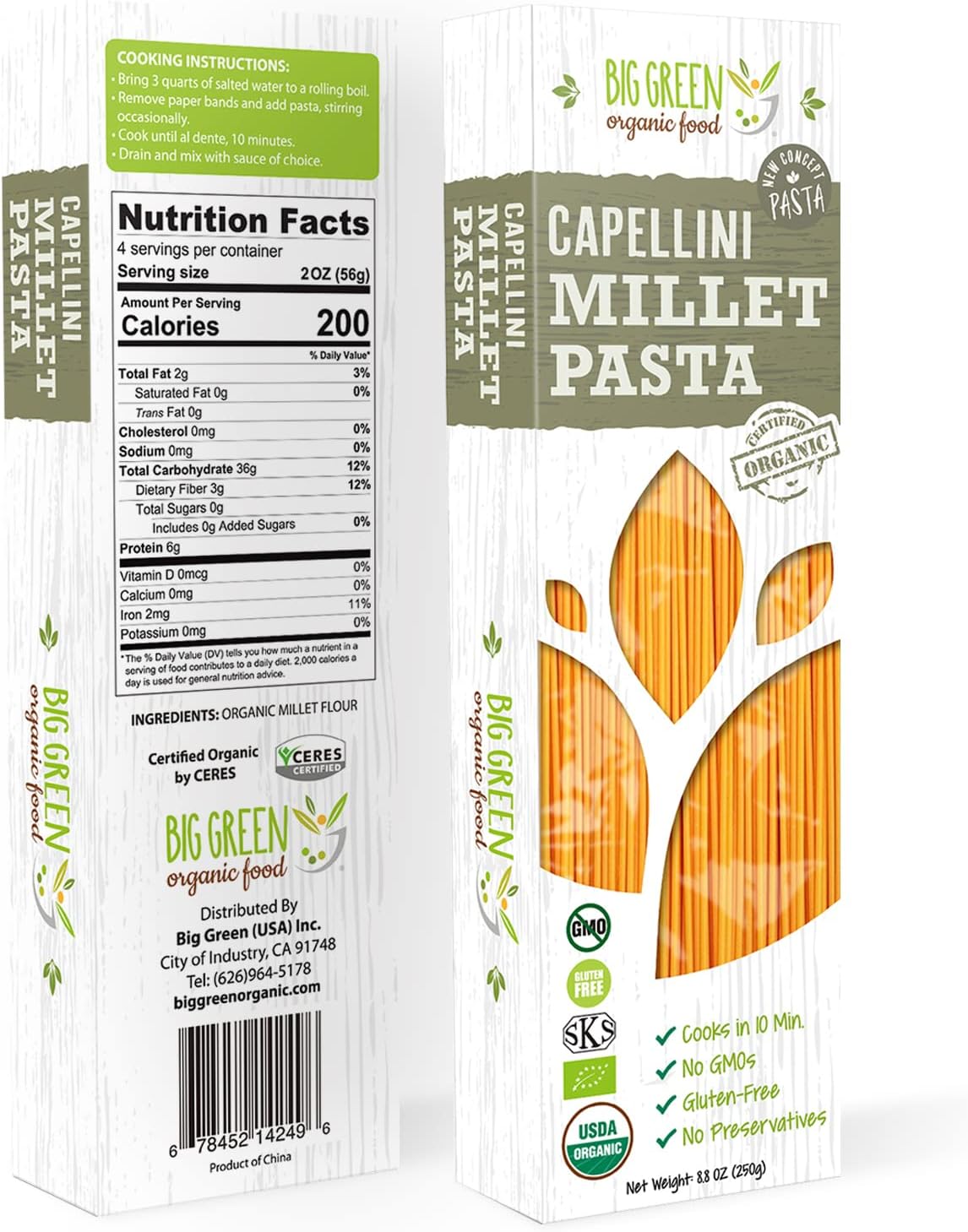 Organic Millet Capellini, Gluten-Free, Lectin-Free, Non-GMO, Vegan, Wheat and Rice Alternative, 8.8oz (1)