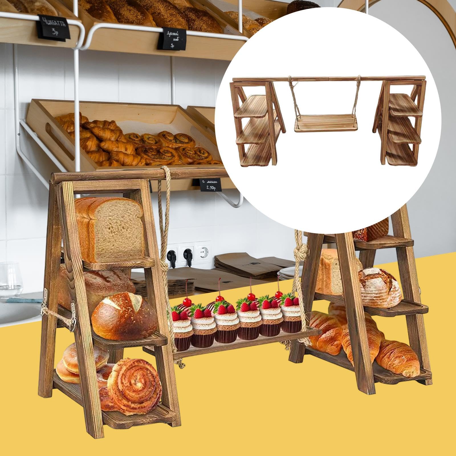 Bandeja de Madera para Servir, Bandeja para Pasteles, Expositor de Frutas, Soporte para Cupcakes Escalonado